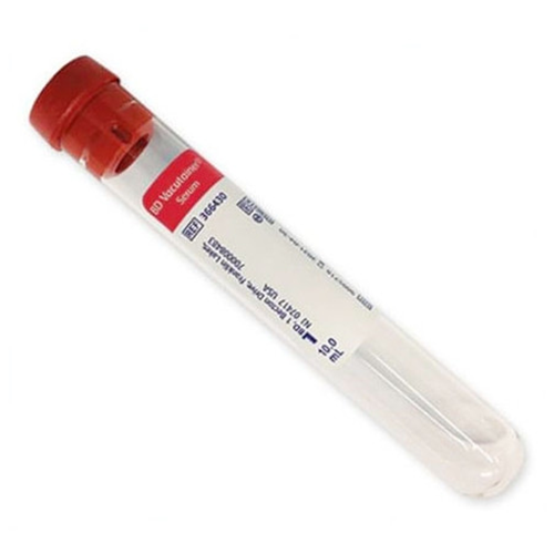 BD VACUTAINER® SERUM GLASS TUBES Glass Tube, Conventional Stopper, 16 x 100mm, 10.0mL, Red, Paper Label, No Additive, Silicone Coated, 100/bx