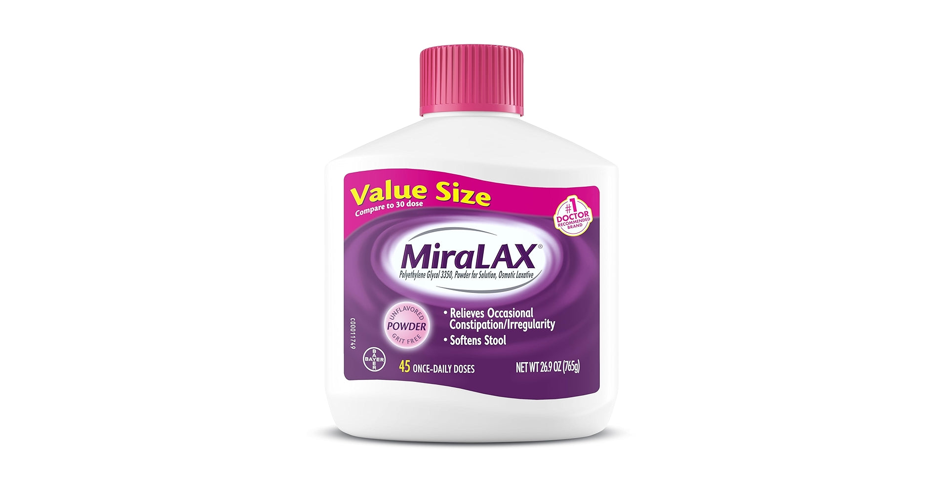 MAJOR LAXATIVES Miralax OCT White Powder, 17.9 oz, 30 Doses, NDC# 00536-1052-27