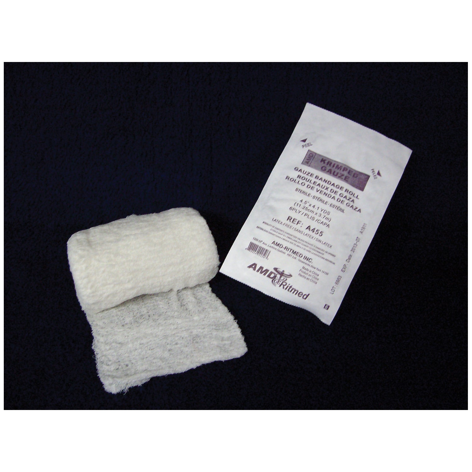 AMD MEDICOM KRIMPED GAUZE BANDAGE ROLLS "Gauze Bandage Roll, 41/2\" x 4.1 yds, Sterile 1s, Soft Pouch, 6-Ply, 100/cs"