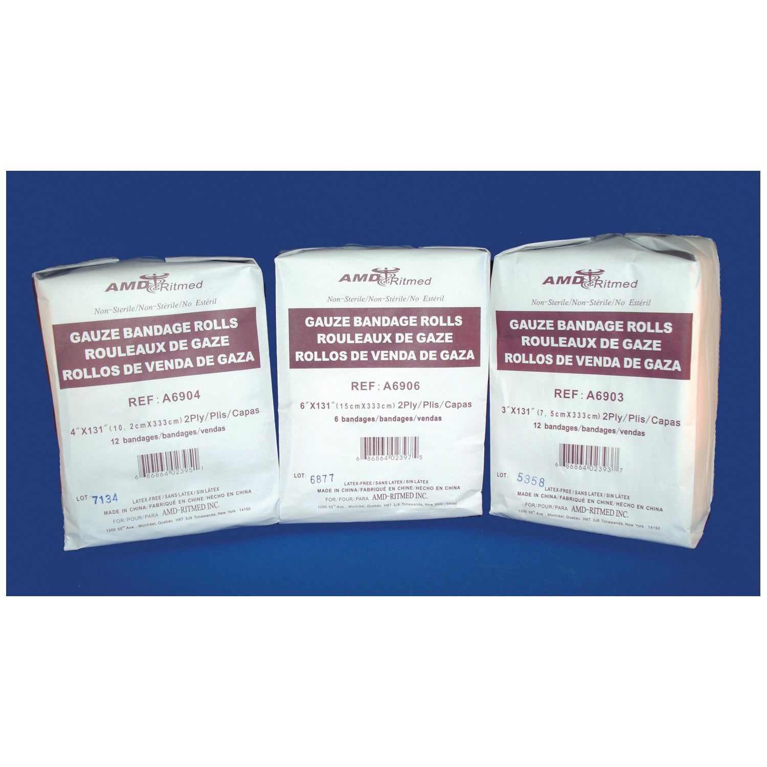AMD MEDICOM VITAL-ROLL GAUZE BANDAGES "Gauze Bandage, 3\" x 131\", Non-Sterile, 12/pk, 8 pk/cs"