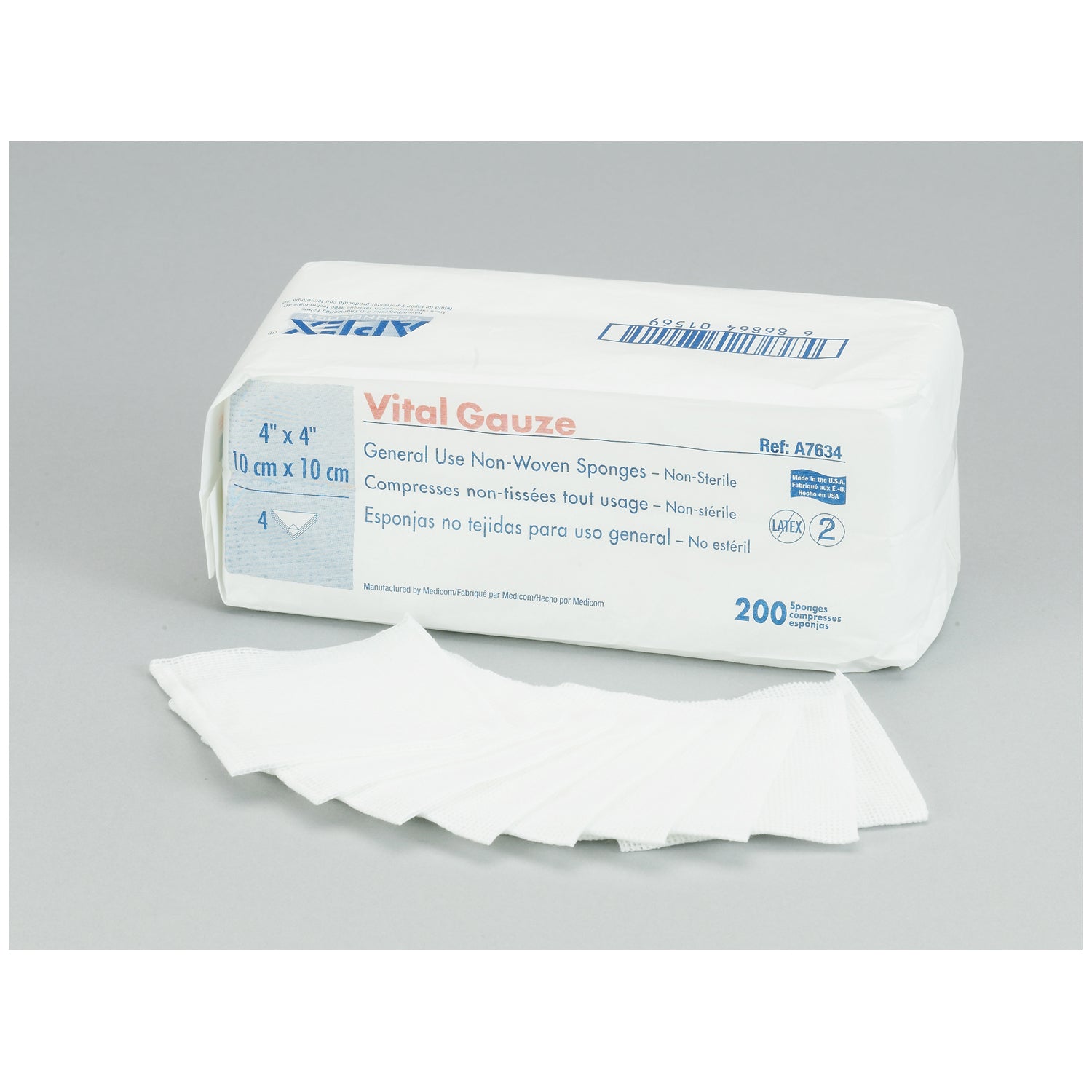 AMD MEDICOM VITAL-GAUZE MULTI-PURPOSE GAUZE SPONGES "Gauze Sponge, 3\" x 3\", 4-Ply, Non-Sterile, 200/pk, 20 pk/cs"