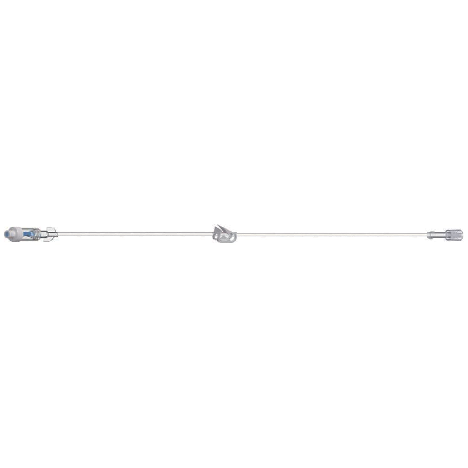 AMSINO AMSAFE® IV ADMINISTRATION SETS "Standard Bore IV Extension Set, 8\" Length, 1.2 mL Priming Volume, 1 AMSafe Needle-Free Connector, Roberts Clamp, Rotating Male Luer Lock, PE Poly Pouch, 100/cs"