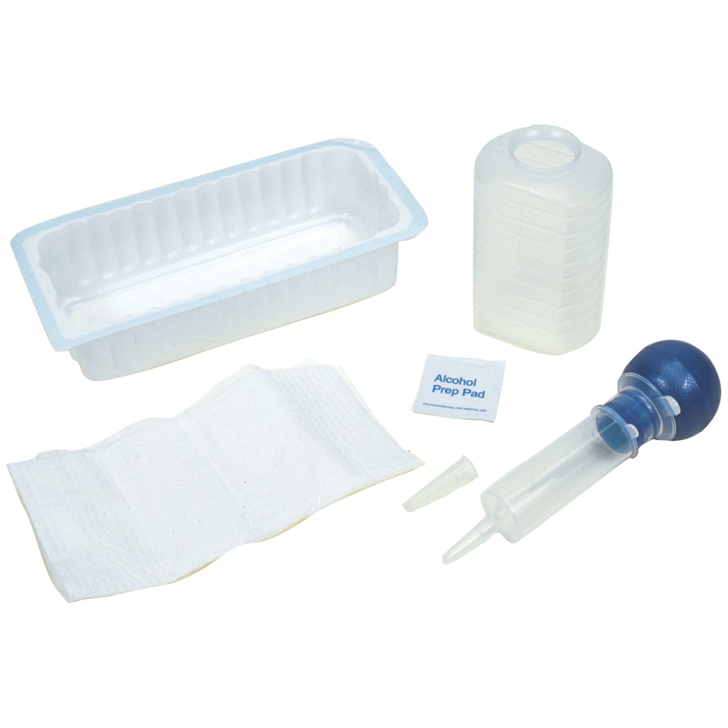 AMSINO AMSURE® STERILE IRRIGATION TRAY Bulb Irrigation Tray Includes: 1000cc Outer Tray, 500cc Graduated Container, 60cc Bulb Irrigation Syringe, Alcohol Prep Pad, Large Moisture-Proof Underpad, 20/cs (50 cs/plt)