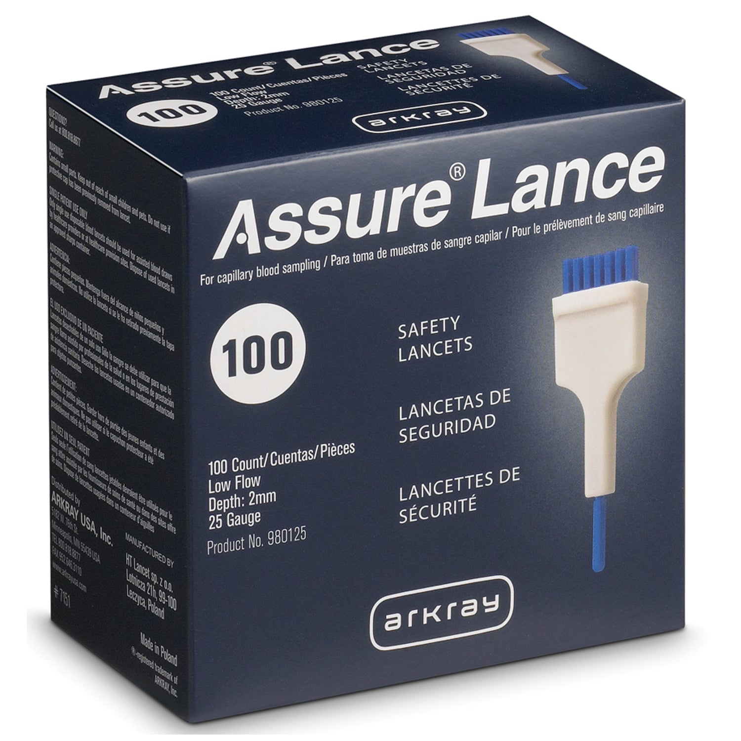 ARKRAY ASSURE® LANCE LOW FLOW LANCETS Low Flow 25G Lancets x 2mm, 100/bx