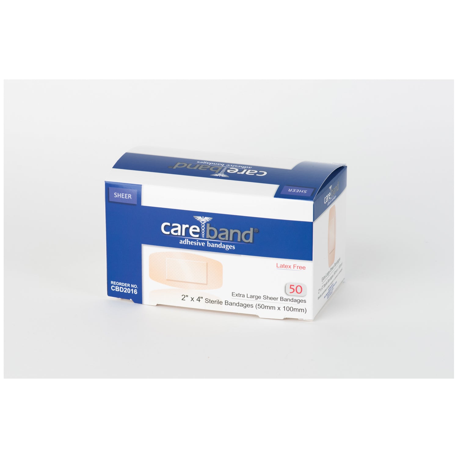 ASO CAREBAND™ SHEER ADHESIVE STRIP BANDAGES "Sheer Strip, X-Large 2\" x 4\", Latex Free (LF), 50/bx,12 bx/cs"