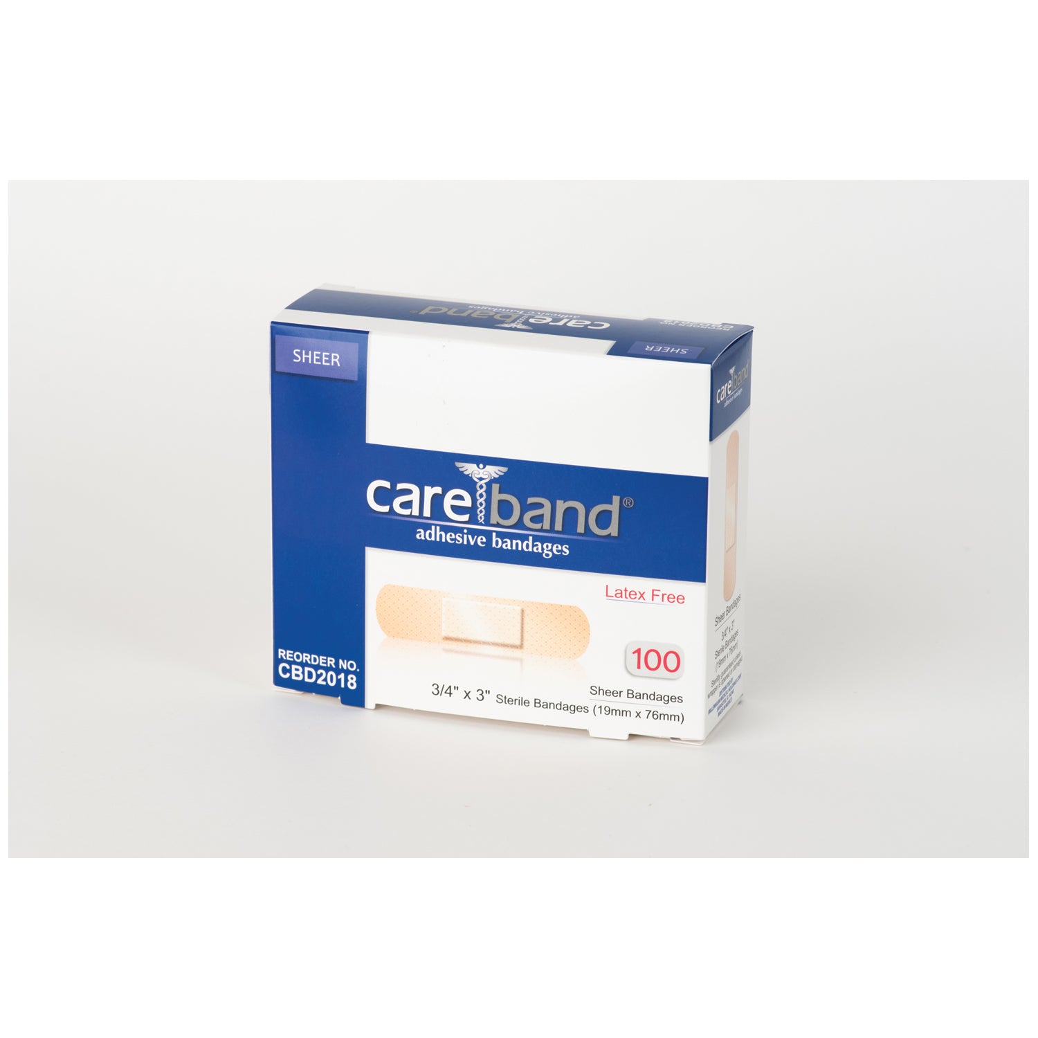 ASO CAREBAND™ SHEER ADHESIVE STRIP BANDAGES "Sheer Strips, 3/4\" x 3\", Latex Free (LF), 100/bx, 12 bx/cs"