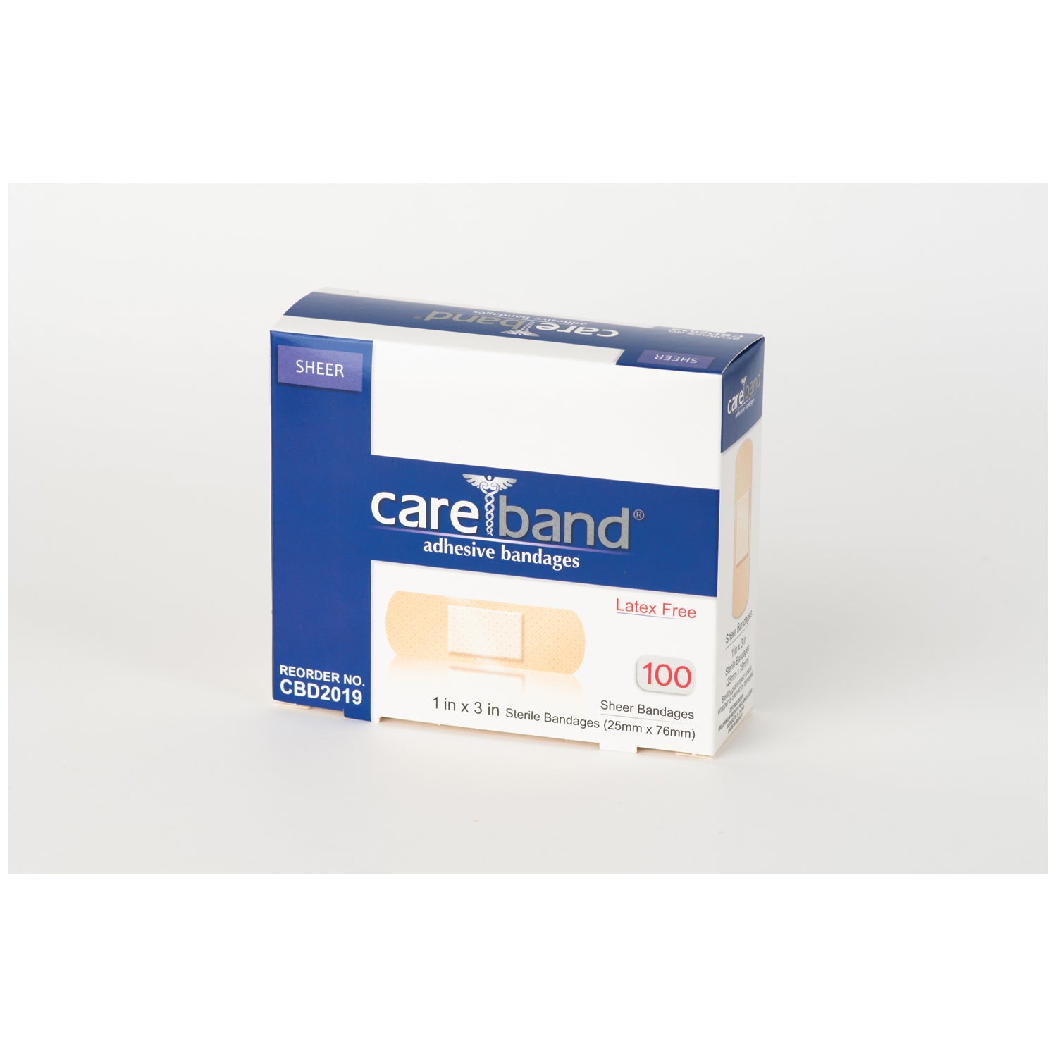 ASO CAREBAND™ SHEER ADHESIVE STRIP BANDAGES Sheer Strips, 1" x 3", Latex Free (LF), 100/bx, 12 bx/cs