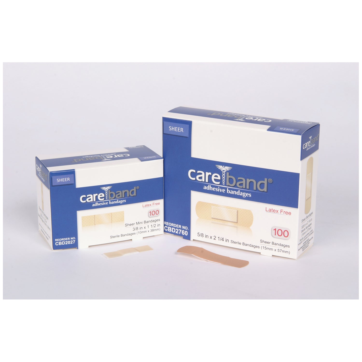 ASO CAREBAND™ SHEER ADHESIVE STRIP BANDAGES "Sheer Mini Strips, 3/8\" x 11/2\", Latex Free (LF), 100/bx, 12 bx/cs"