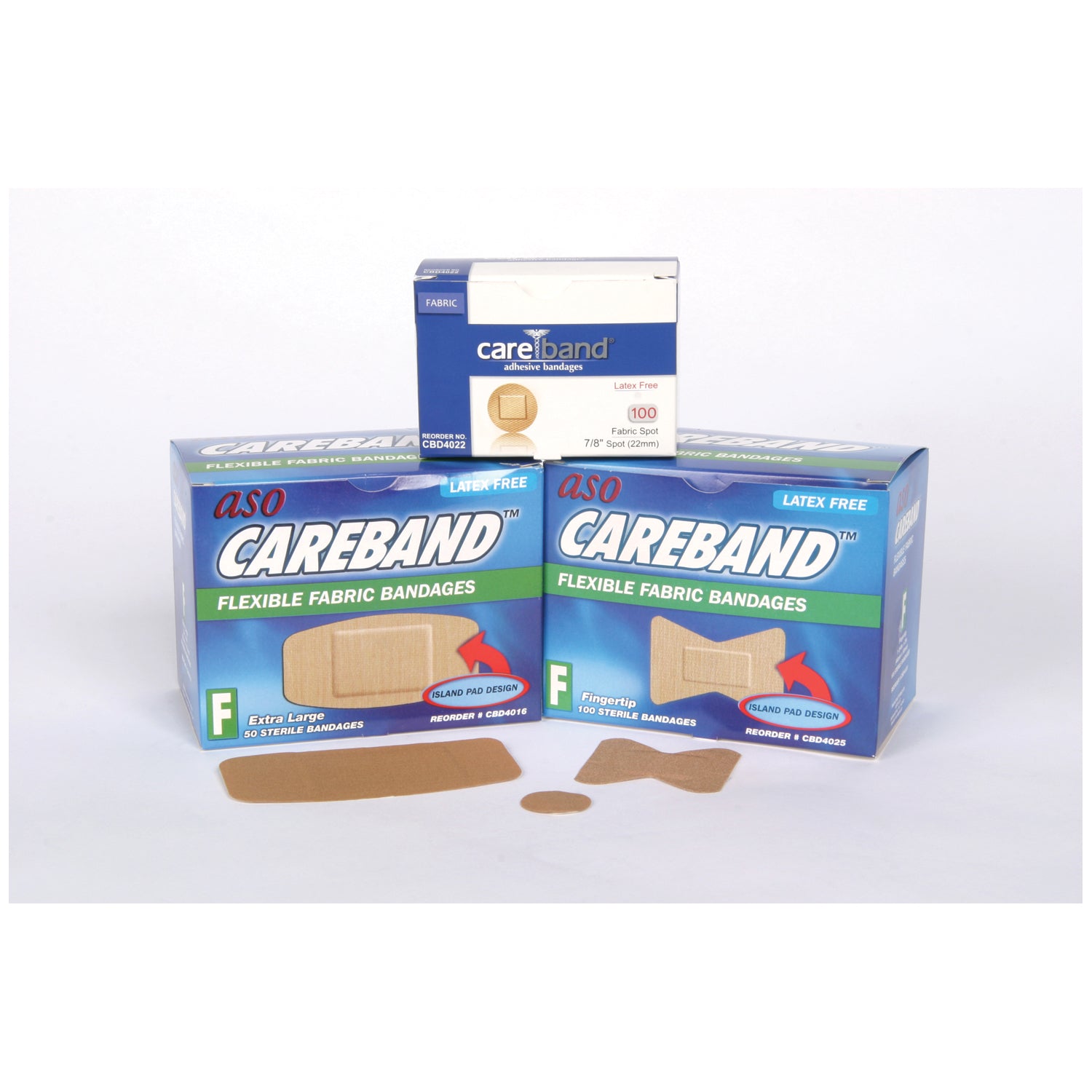 ASO CAREBAND™ FABRIC ADHESIVE STRIP BANDAGES Fabric Fingertip Strips, Latex Free (LF), 100/bx, 12 bx/cs (45 cs/plt)