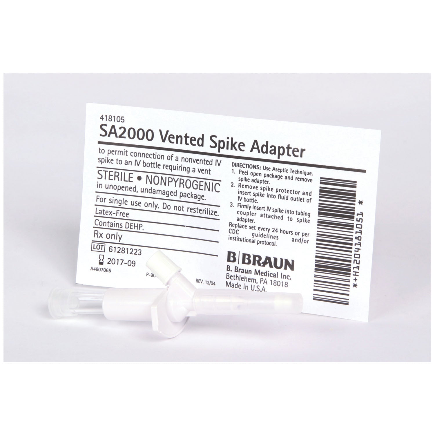 B BRAUN ADMIXTURE ACCESSORIES Vented Spike Adapter to Permit Connection of Non-Vented IV Spike to IV Bottle Requiring a Vent, Latex Free