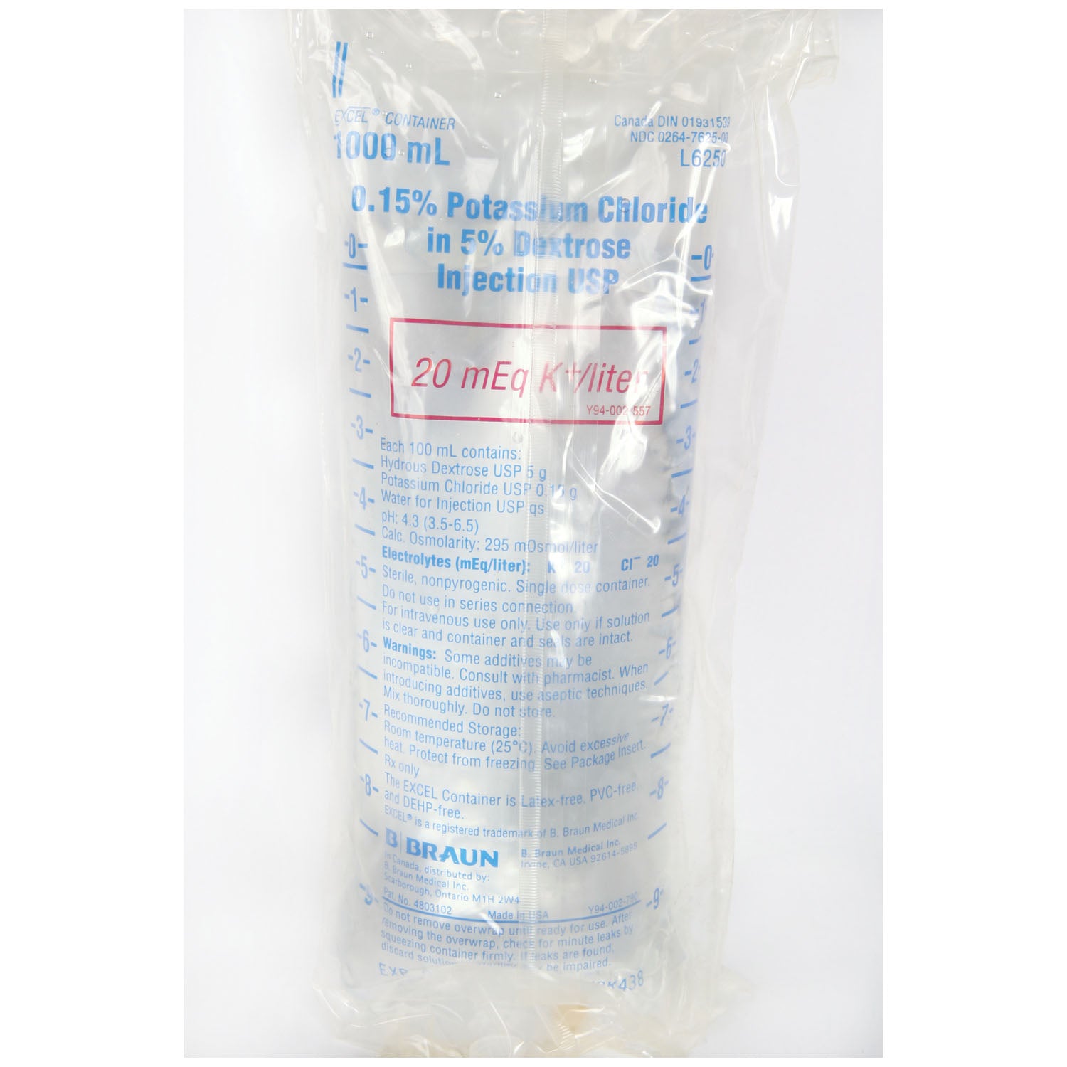 B BRAUN POTASSIUM CHLORIDE INJECTIONS 1000mL 0.15% Potassium Chloride in 5% Dextrose Injection