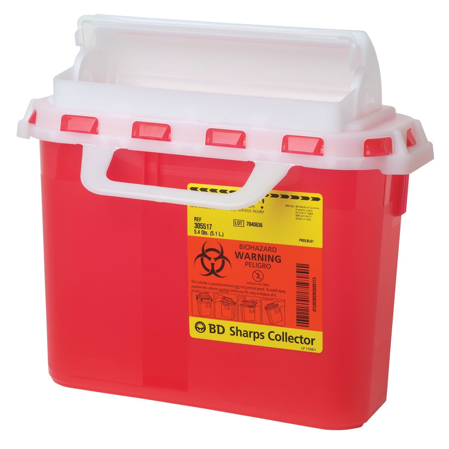 BD PATIENT ROOM S Sharps Collector, 5.4 Qt, Next Generation, Counter Balanced Door, Clear, 20/cs