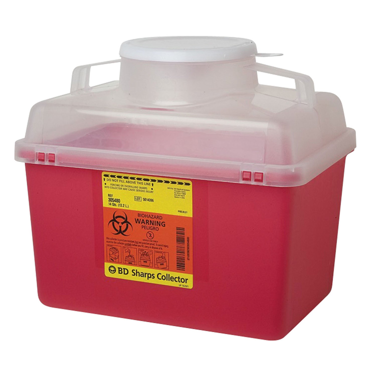 BD MULTI-USE NESTABLE S Sharps Collector, 14 Qt, Clear Top, Funnel Cap, 20/cs