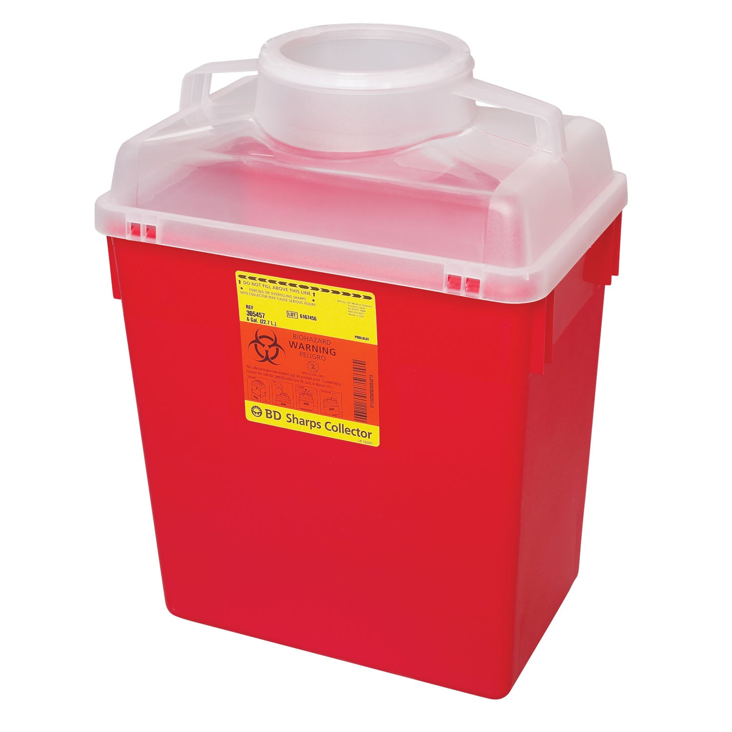 BD MULTI-USE NESTABLE S Sharps Collector, 6 Gal, Clear Top, Large Funnel Cap, 12/cs