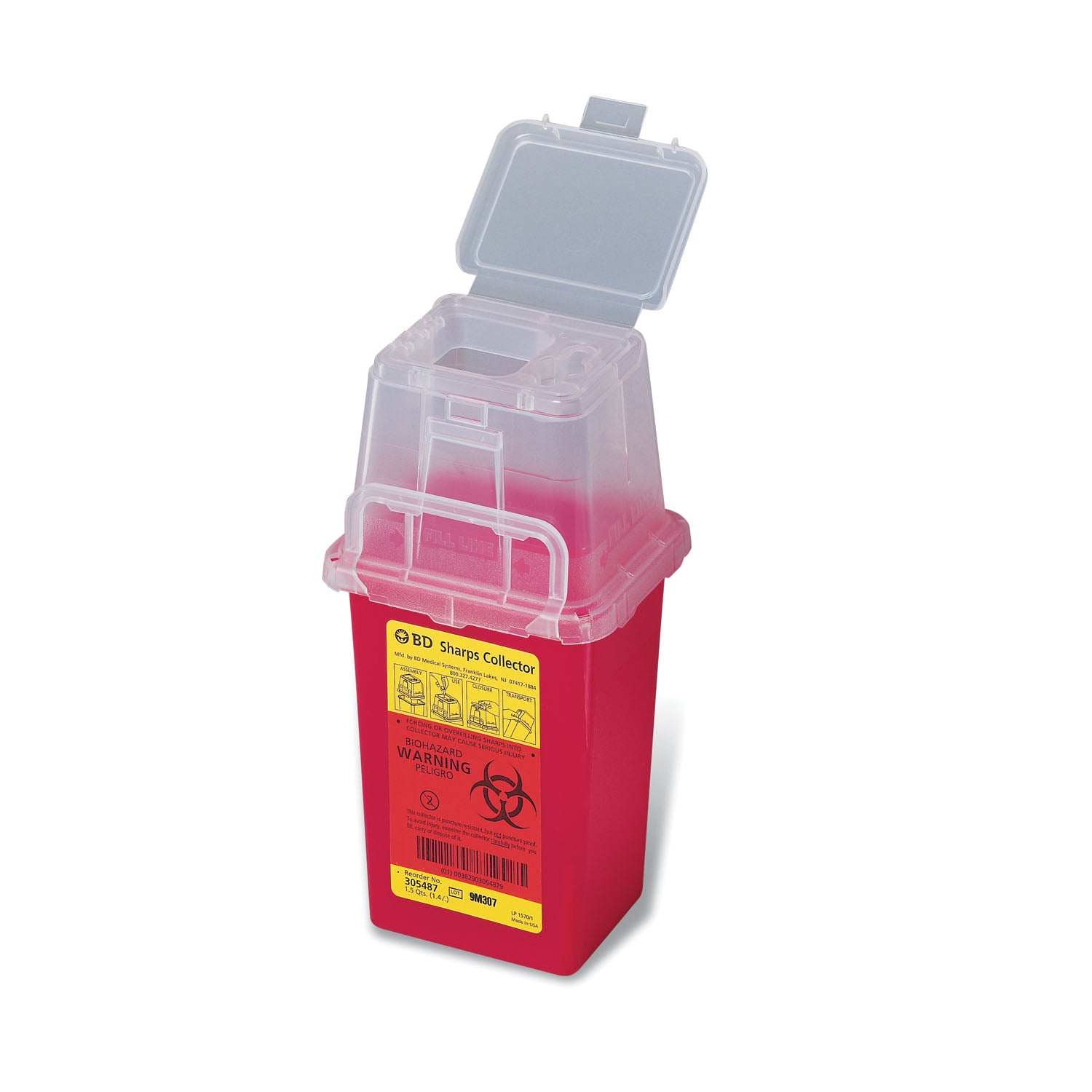 BD PHLEBOTOMY S Sharps Collector, 1.5 Qt, Phlebotomy, Red, 36/cs