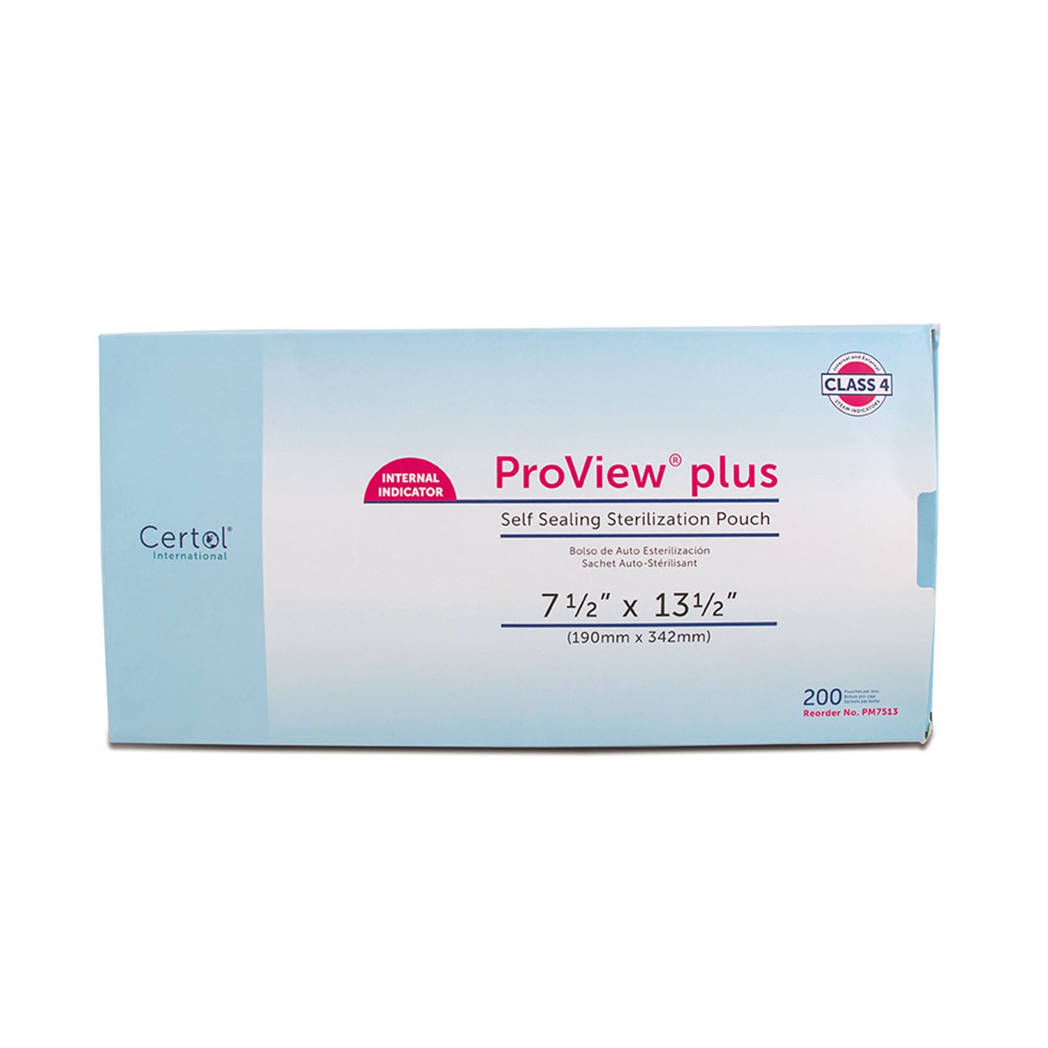 CERTOL PROVIEW® PLUS SELF SEAL STERILIZATION POUCHES "Cassette Pouch, 71/2\" x 13\", 200/bx, 6 bx/cs"