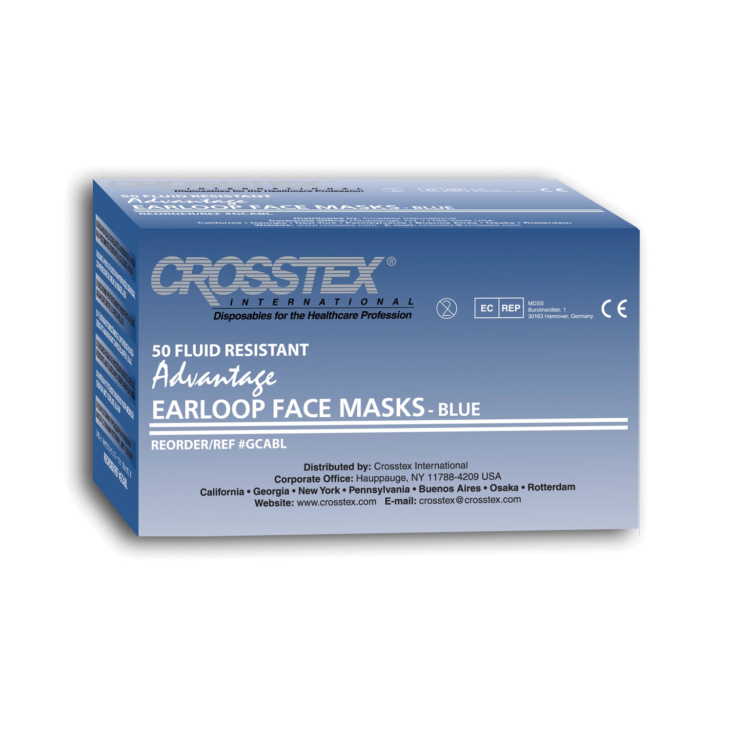 CROSSTEX ADVANTAGE EARLOOP Mask, Latex Free (LF), Blue, 50/bx, 10 bx/cs (60 cs/plt)