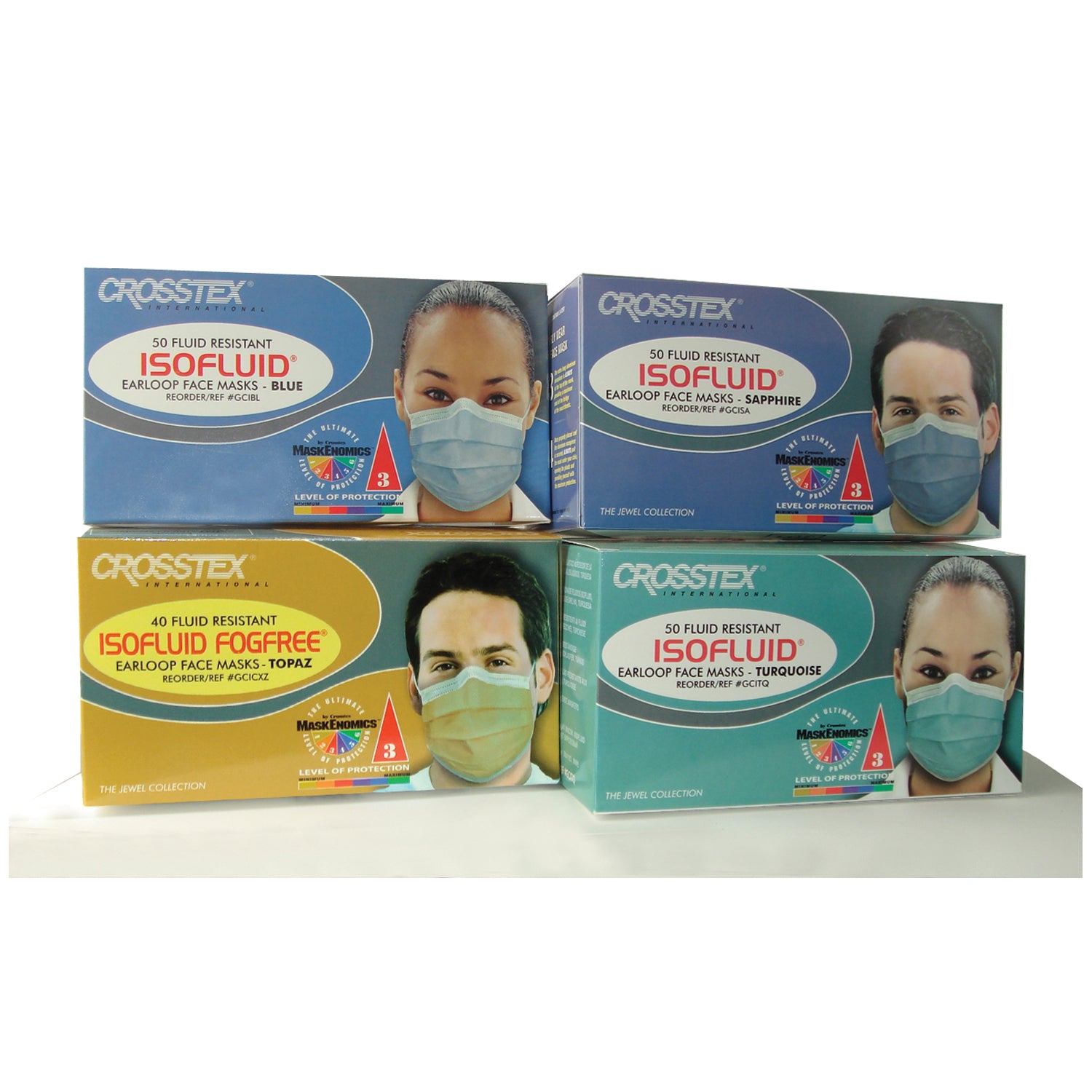 CROSSTEX ISOFLUID® EARLOOP MASK ASTM Level 1 Mask, Latex Free (LF), Green, 50/bx, 10 bx/ctn