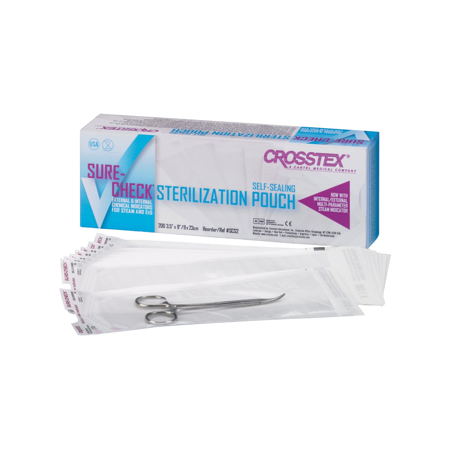 CROSSTEX SURE-CHECK STERILIZATION POUCHES "Pouch, 51/4\" x 61/2\", 200/bx, 10 bx/cs"