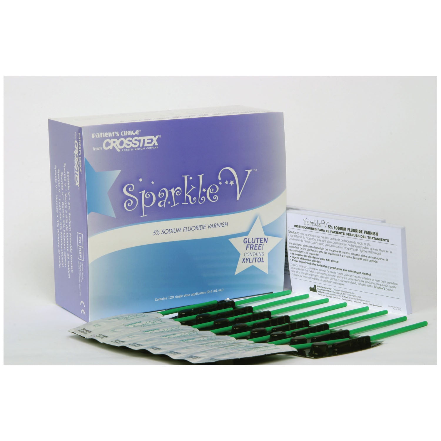 CROSSTEX SPARKLE™ V VARNISH Unidose Varnish, 5% Sodium Fluoride, 0.4mL, Mint, 120/bx