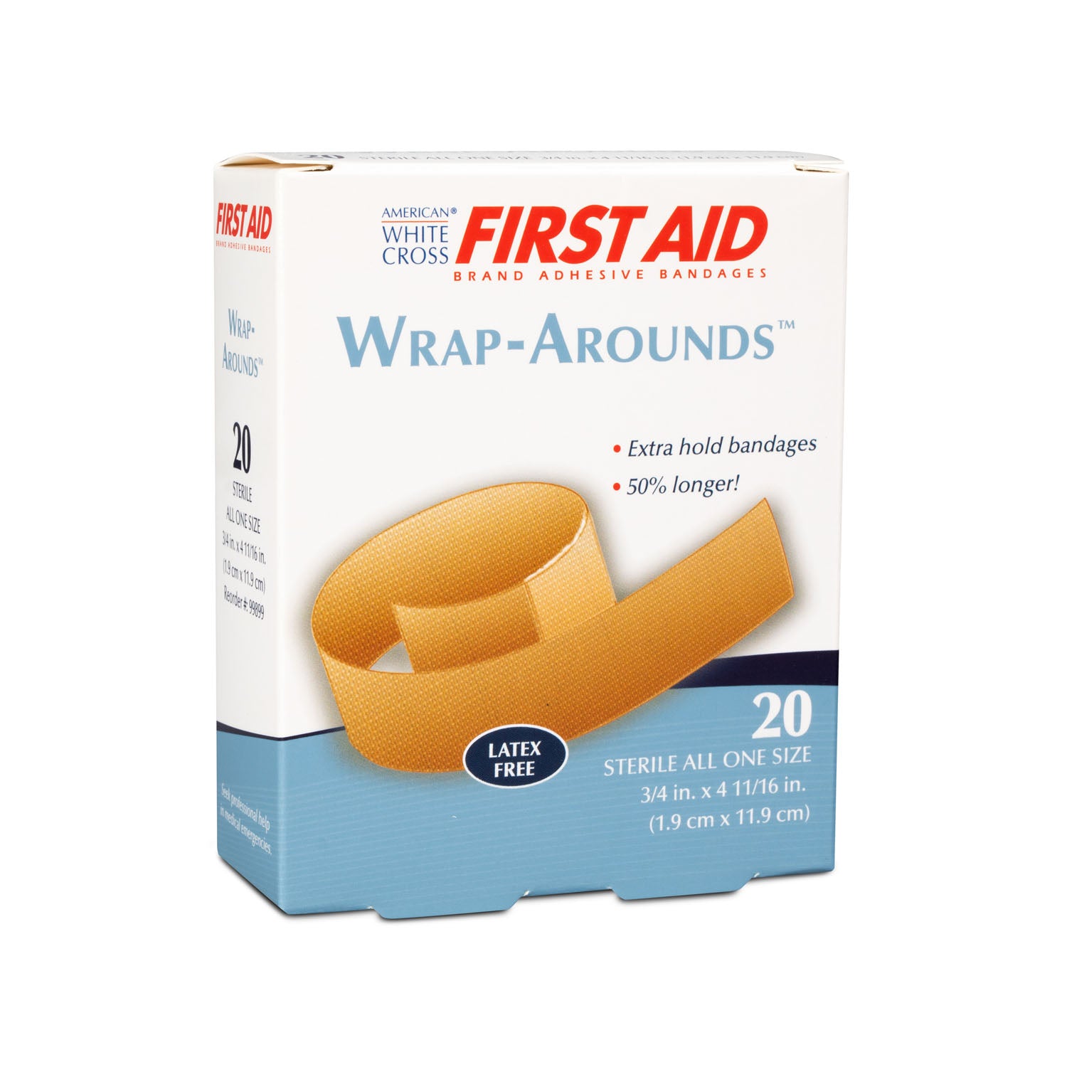 DUKAL FIRST AID® ADHESIVE BANDAGES "Wrap-Around™ Adhesive Bandage, Fabric, Lightweight, 3/4\" x 4-11/16\", Sterile, 20/bx, 24 bx/cs"