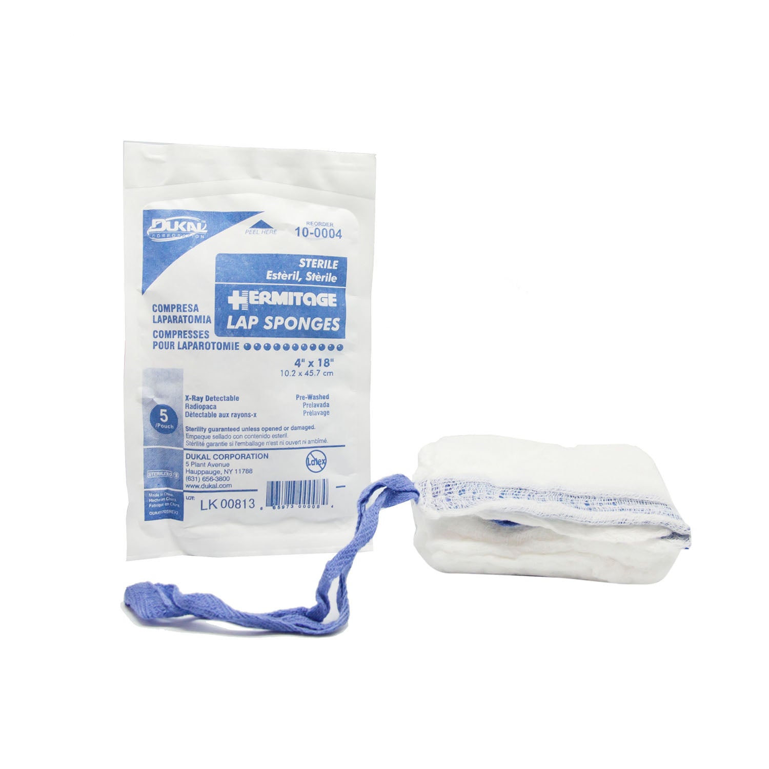 DUKAL LAPAROTOMY SPONGES "Laparotomy Sponge, 4\" x 18\", Sterile, X-Ray Detectable, Prewashed, Softpack, 5/pk, 20 pk/cs"