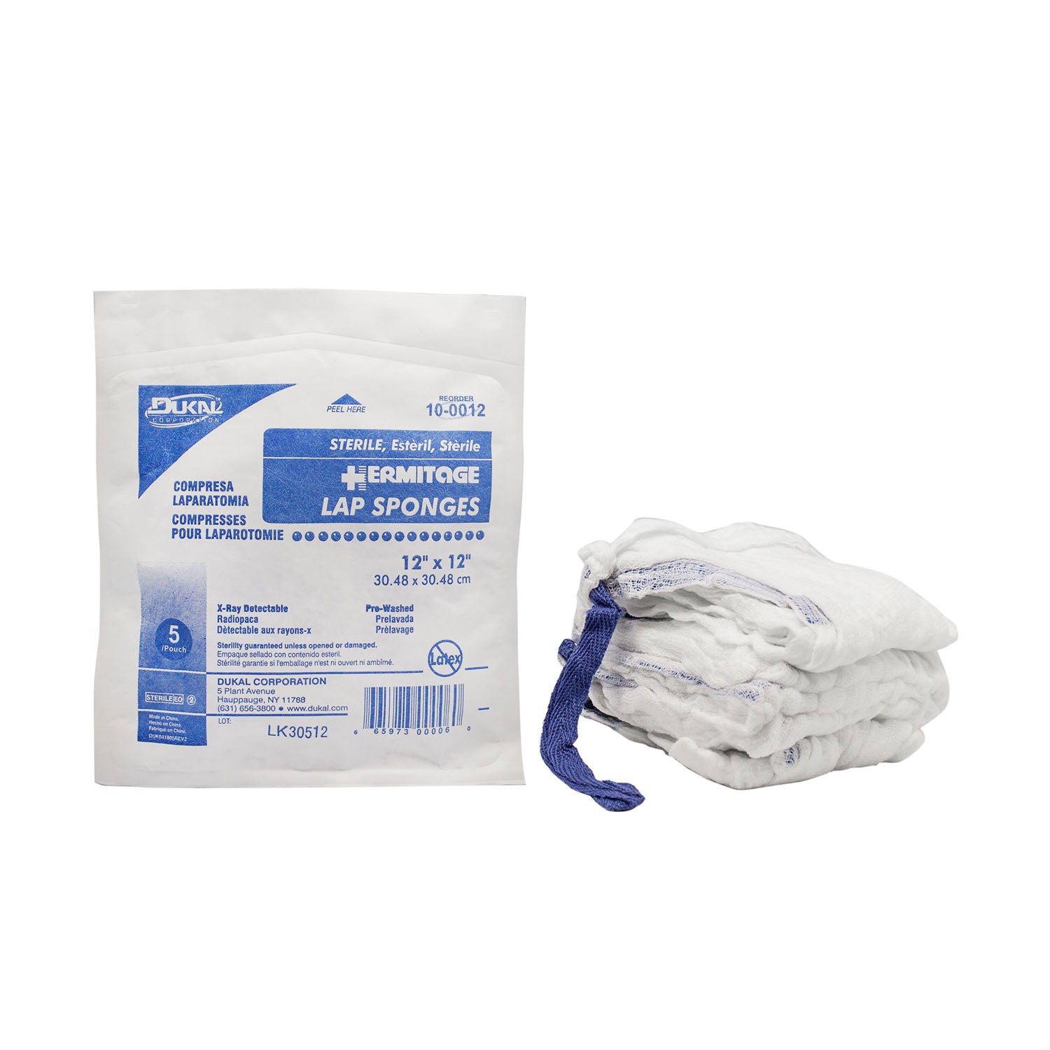 DUKAL LAPAROTOMY SPONGES "Laparotomy Sponge, 12\" x 12\", Sterile, X-Ray Detectable, Prewashed, Softpack, 5/pk, 20 pk/cs"