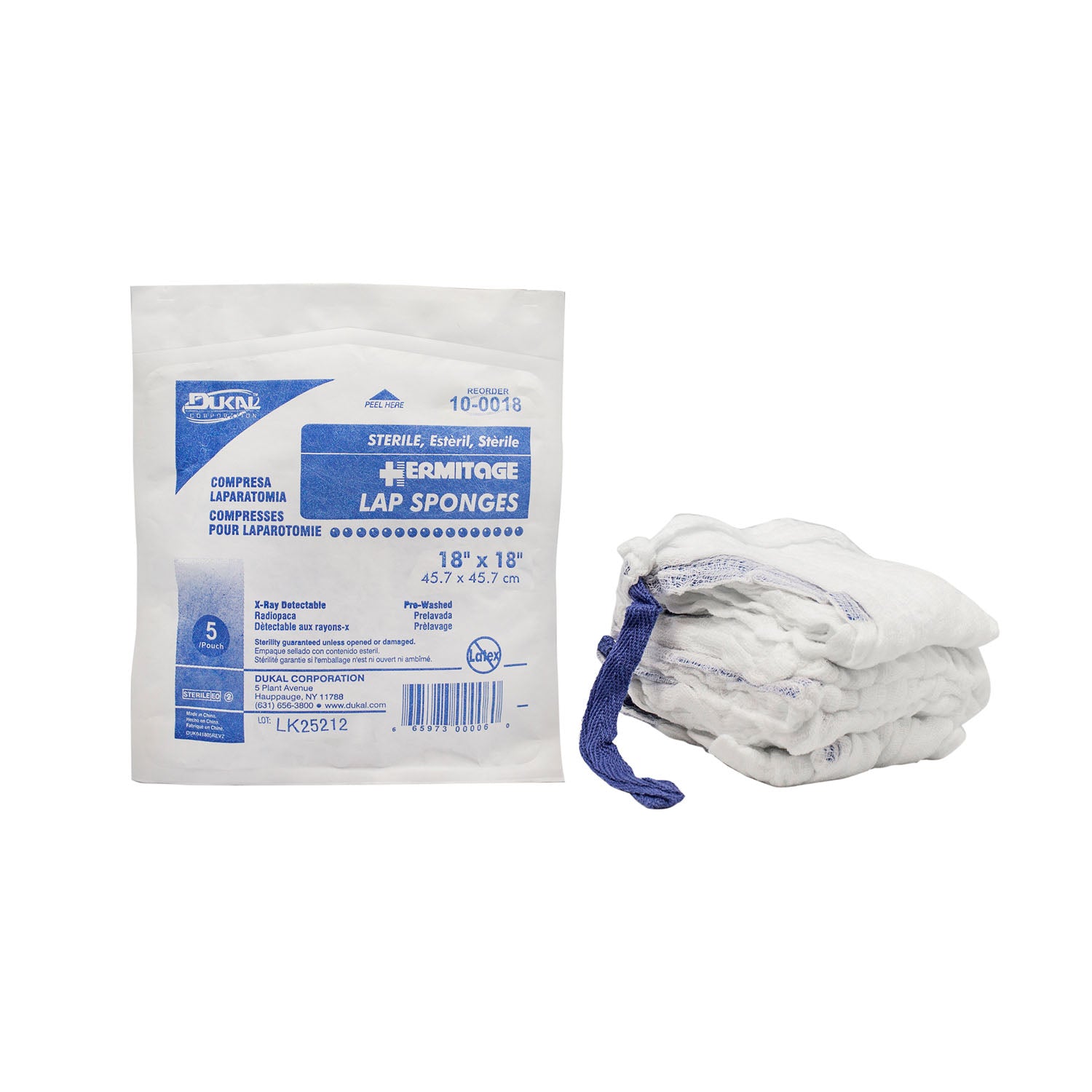 DUKAL LAPAROTOMY SPONGES "Laparotomy Sponge, 18\" x 18\", Sterile, X-Ray Detectable, Prewashed, Softpack, 5/pk, 20 pk/cs (64 cs/plt)"