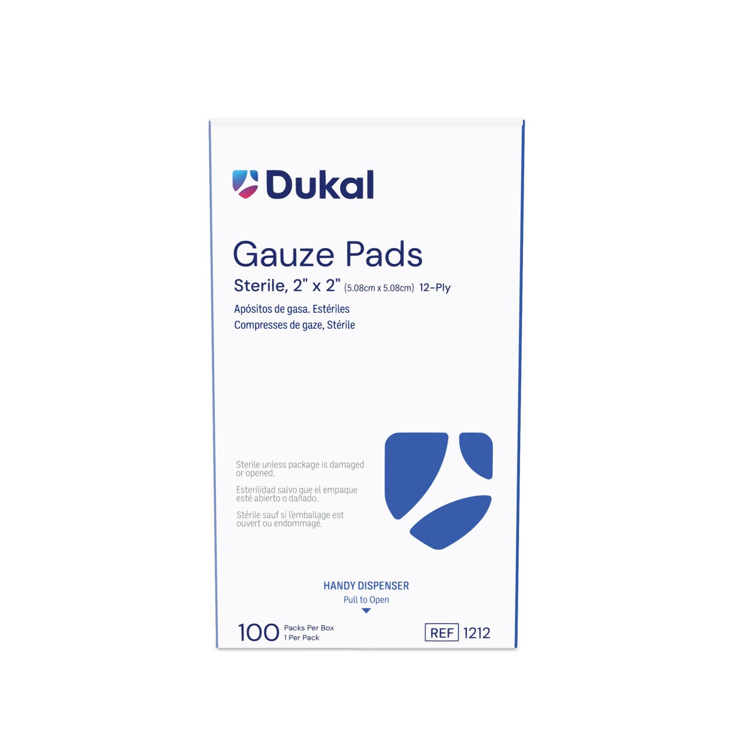 DUKAL GAUZE PADS "Gauze Pad, 2\" x 2\", 12-Ply, Sterile, 100/bx, 24 bx/cs"