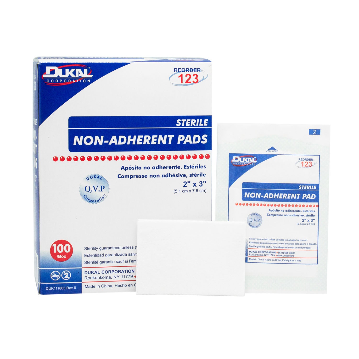DUKAL NON-ADHERENT PADS "Non-Adherent Pad, 2\" x 3\", Sterile, 1/pk, 100 pk/bx, 12 bx/cs"