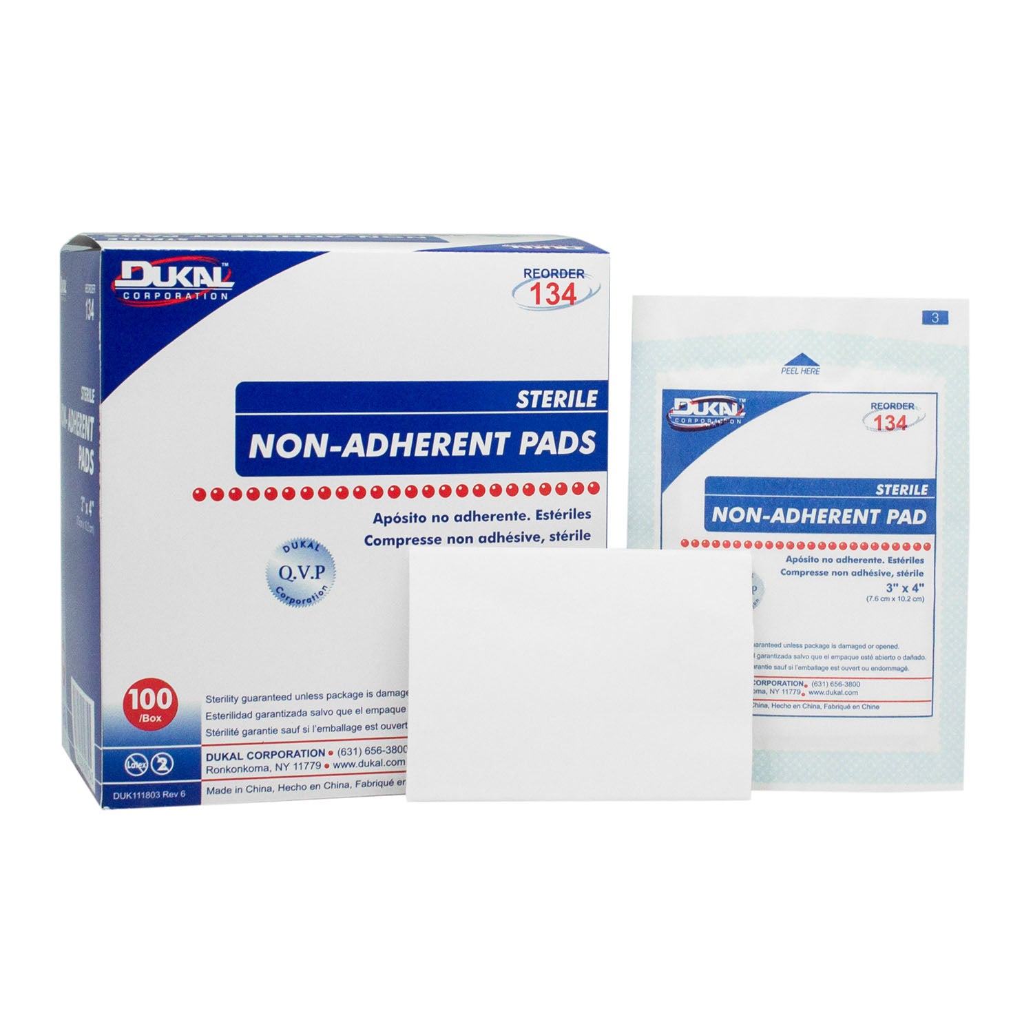 DUKAL NON-ADHERENT PADS "Non-Adherent Pad, 3\" x 4\", Sterile, 1/pk, 100 pk/bx, 12 bx/cs"