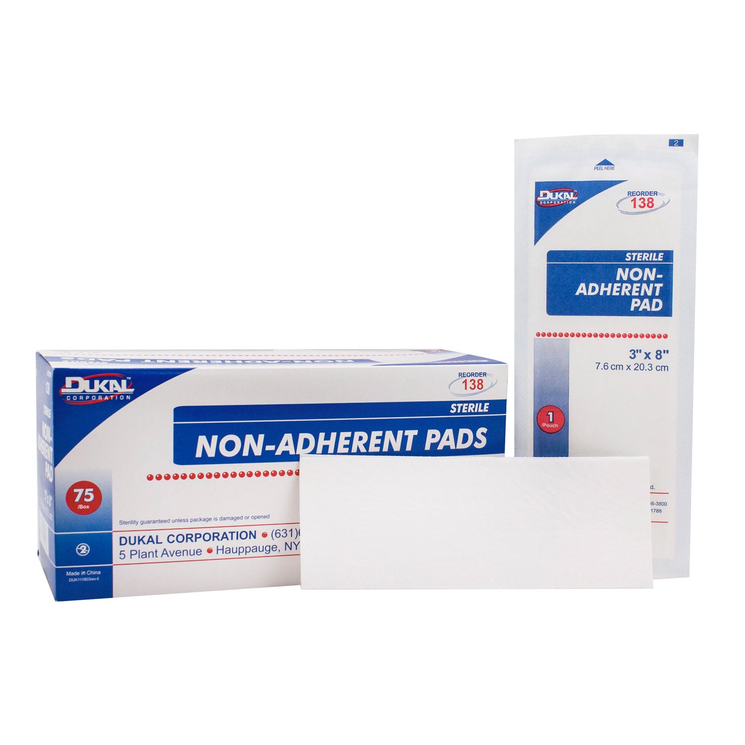 DUKAL NON-ADHERENT PADS "Non-Adherent Pad, 3\" x 8\", Sterile, 1/pk, 75 pk/bx, 8 bx/cs"