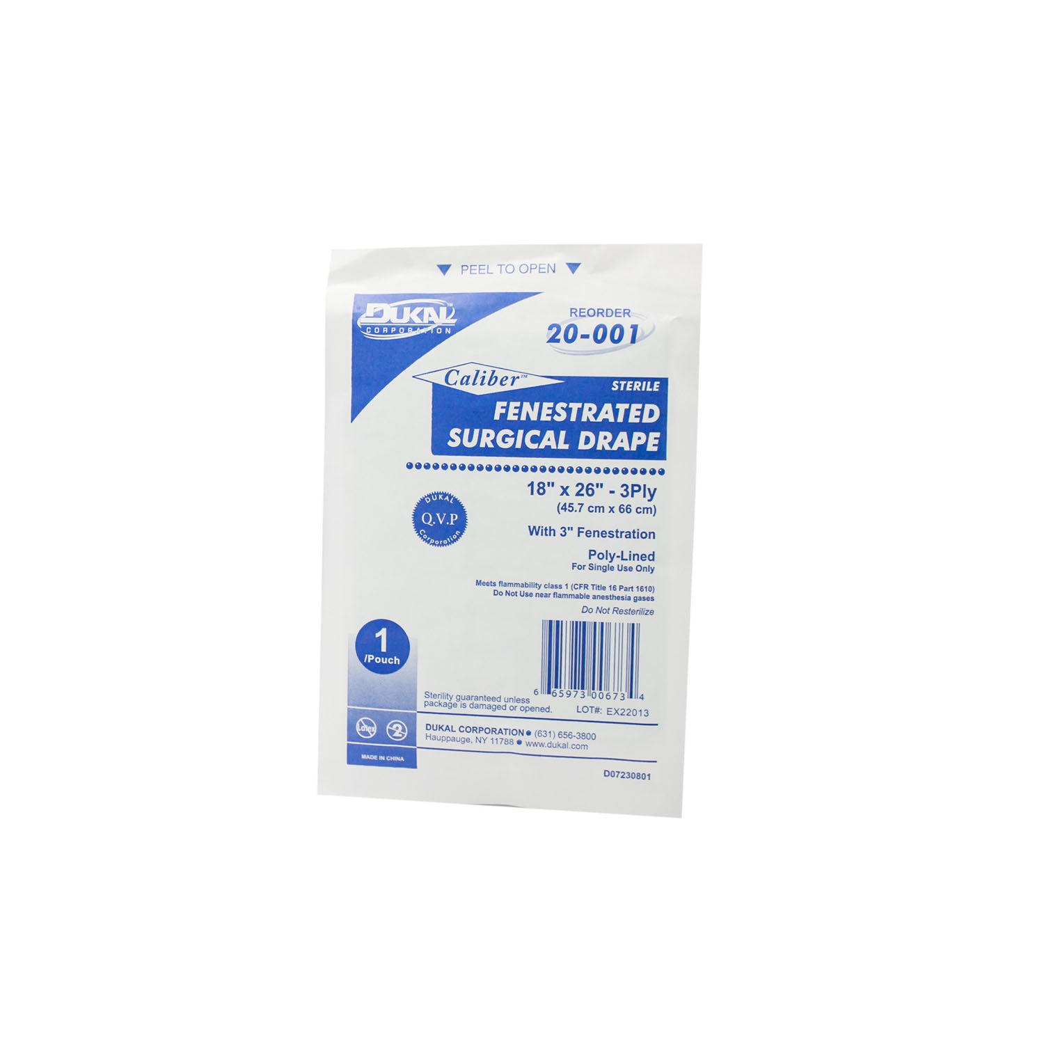 DUKAL SURGICAL DRAPES "Surgical Drape, Fenestrated, 18\" x 26\", Sterile, 1/pk, 50 pk/bx, 6 bx/cs (40 cs/plt)"