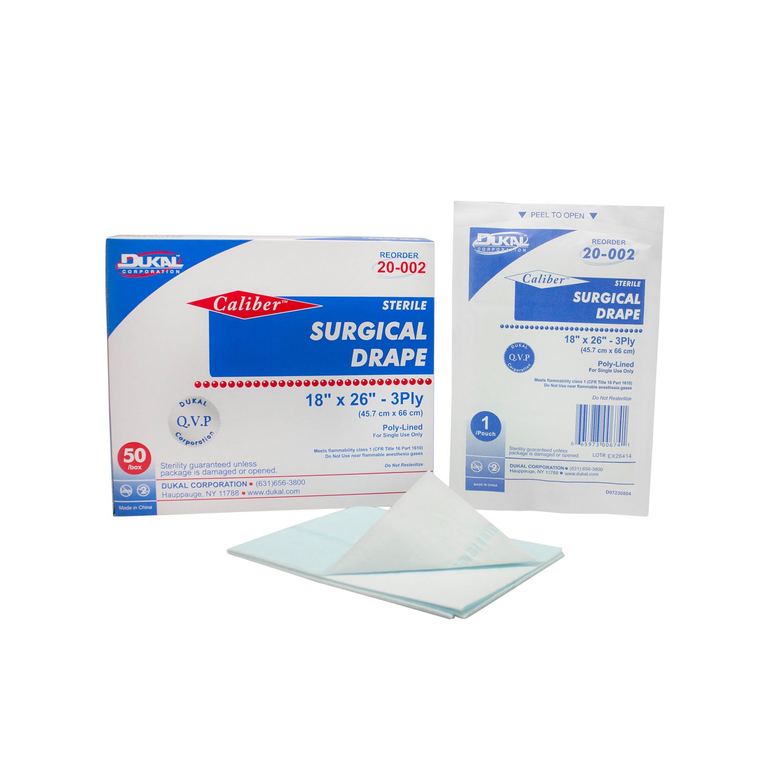 DUKAL SURGICAL DRAPES "Surgical Drape, 18\" x 26\", Sterile, 1/pk, 50 pk/bx, 6 bx/cs (30 cs/plt)"
