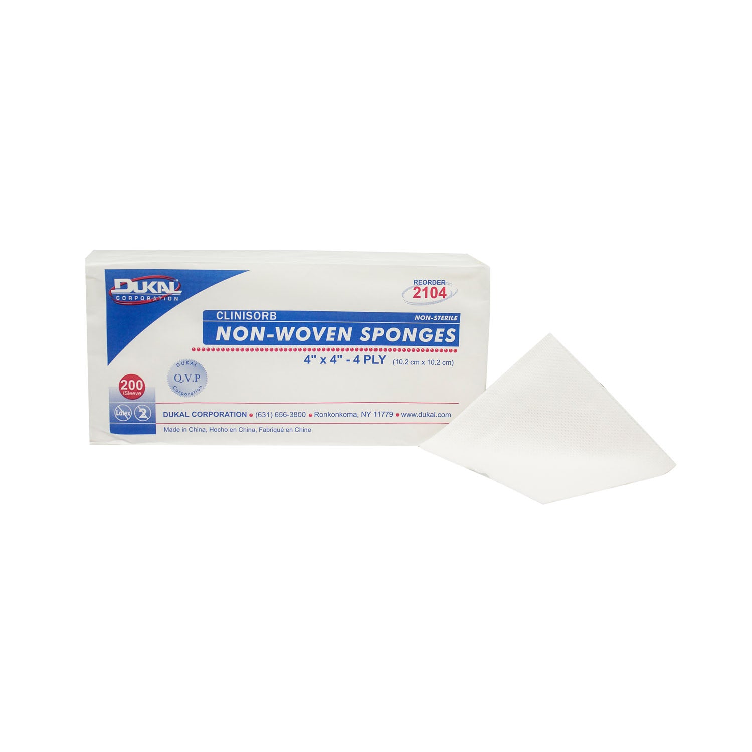 DUKAL CLINISORB NON-WOVEN SPONGES "Clinisorb Non-Woven Sponge, 4\" x 4\", 4-Ply, Non-Sterile, 200/bg, 10 bg/cs (44 cs/plt)"