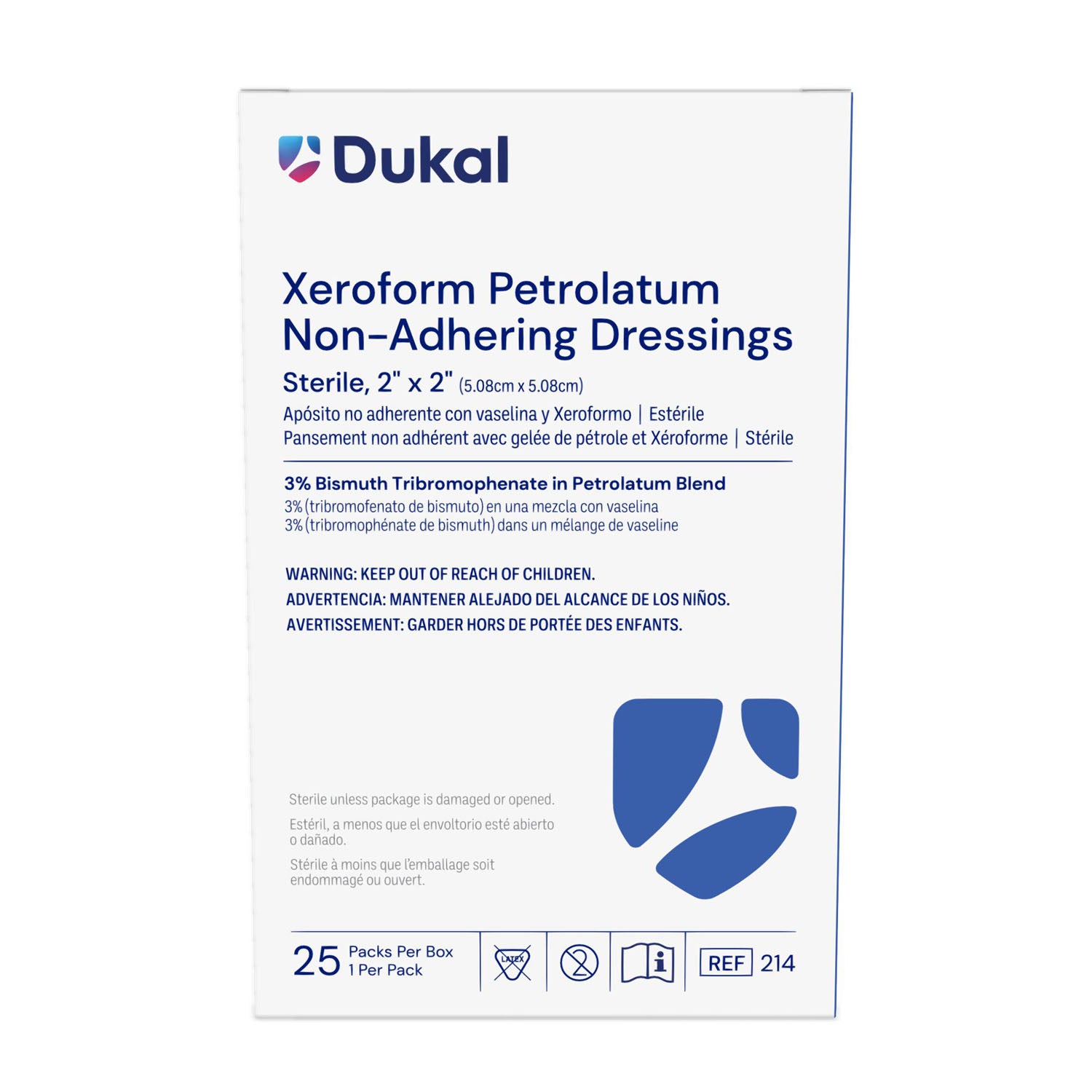 DUKAL ALBA XEROFORM PETROLATUM GAUZE DRESSINGS "Xeroform Gauze Dressing, 2\" x 2\", Sterile, 1/pk, 25 pk/bx"