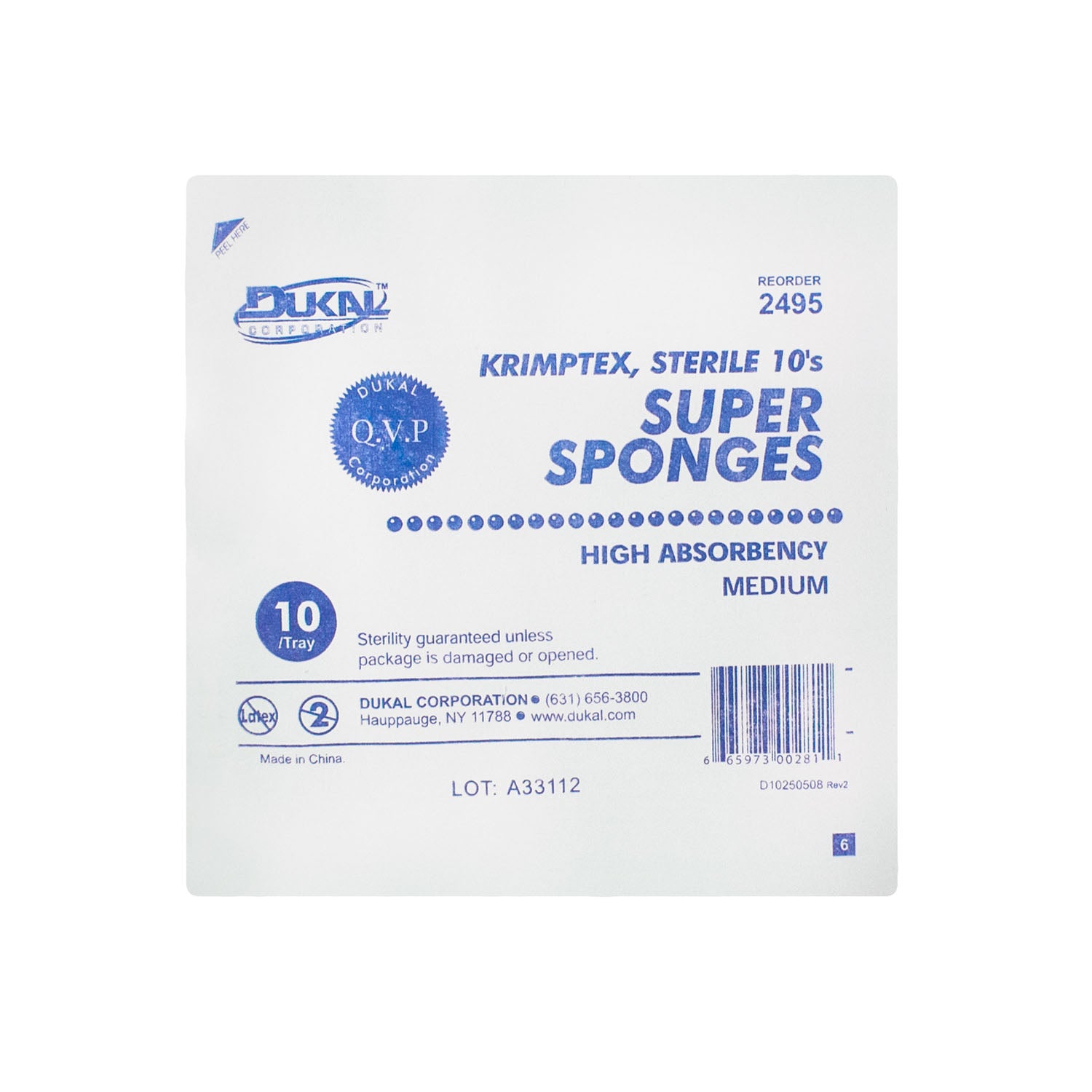 DUKAL SUPER S Sponge, Sterile 10s, Medium, 10/pk, 48 pk/cs