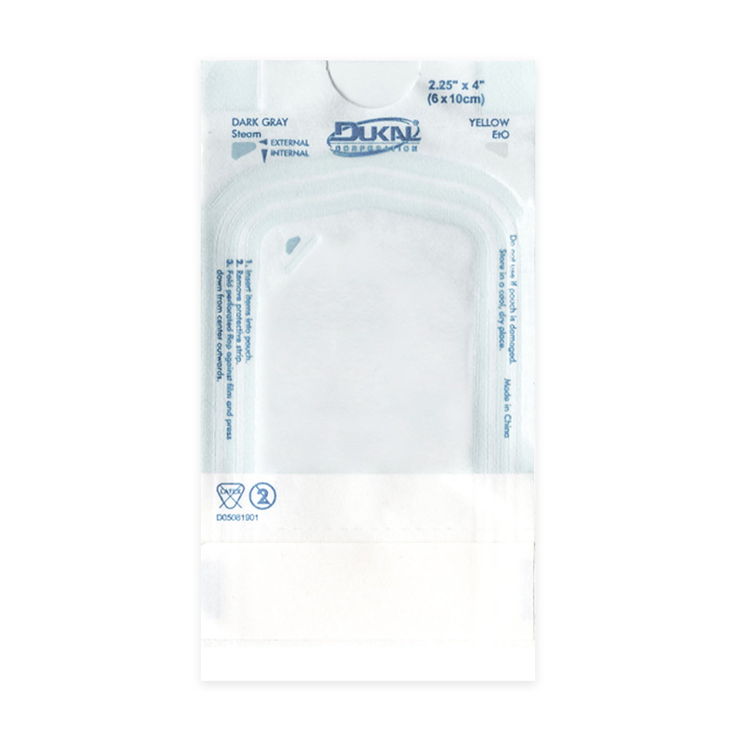DUKAL STERILIZATION POUCH "Sterilization Pouches, 2.25\" x 4\", 200/bx, 20 bx/cs (192 cs/plt)"
