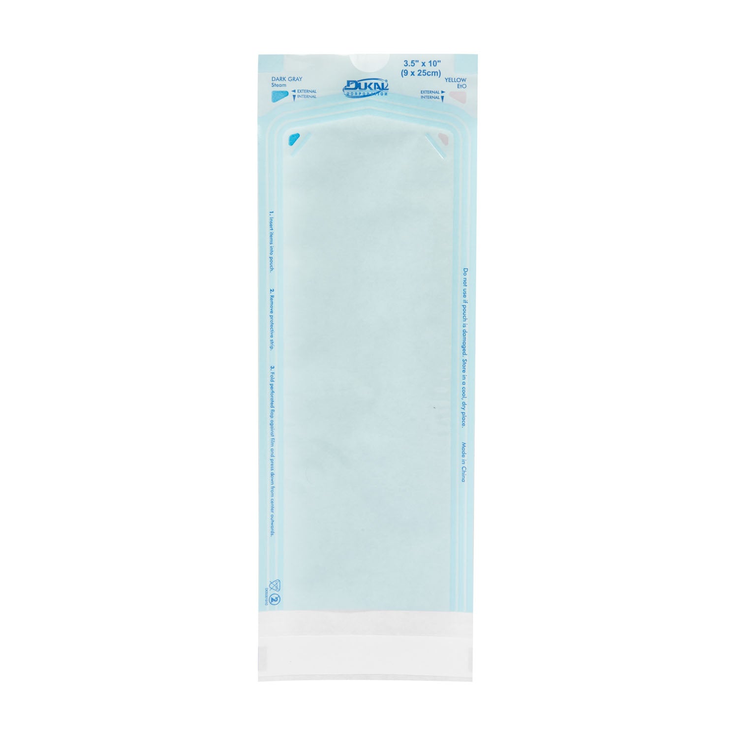 DUKAL STERILIZATION POUCH "Sterilization Pouches, 3.5\" x 10\", 200/bx, 20 bx/cs (50 cs/plt)"