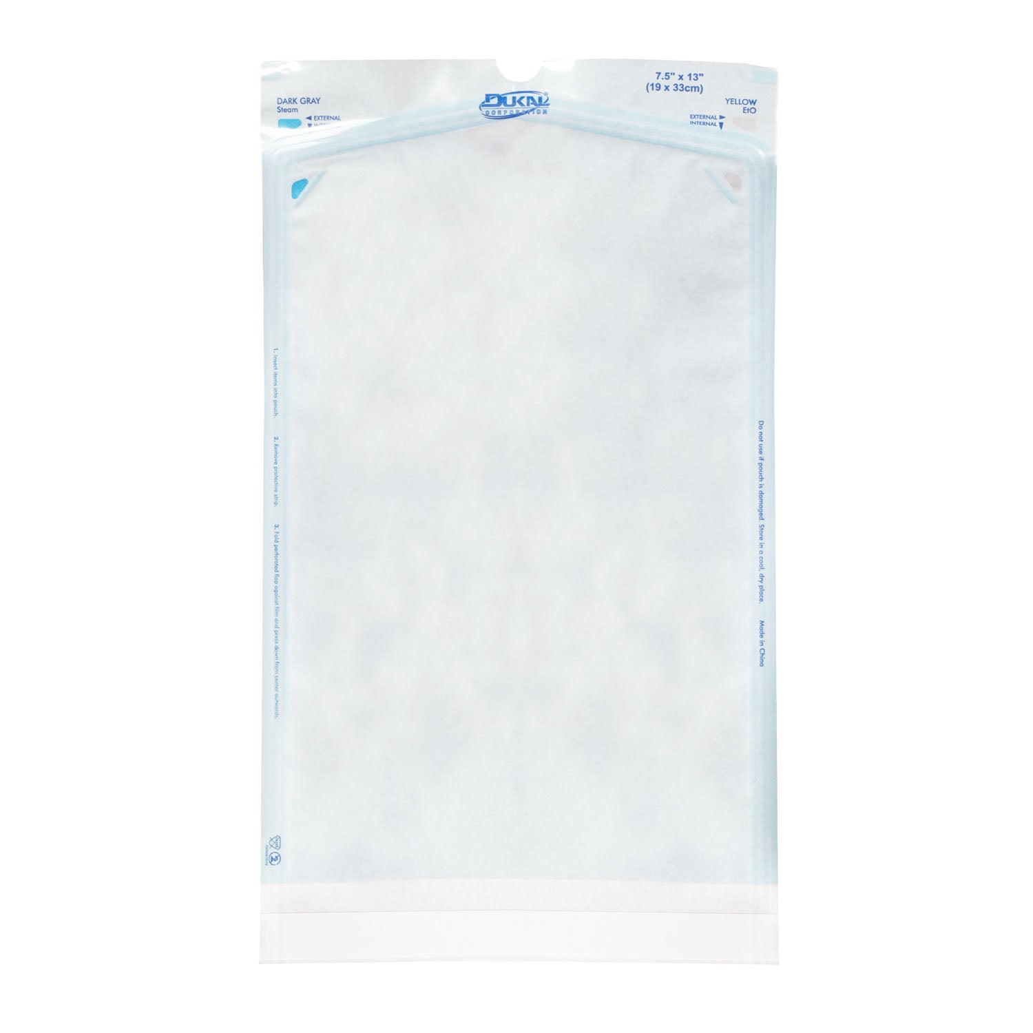 DUKAL STERILIZATION POUCH "Sterilization Pouches, 7.5\" x 13\", 200/bx, 5 bx/cs (63 cs/plt)"