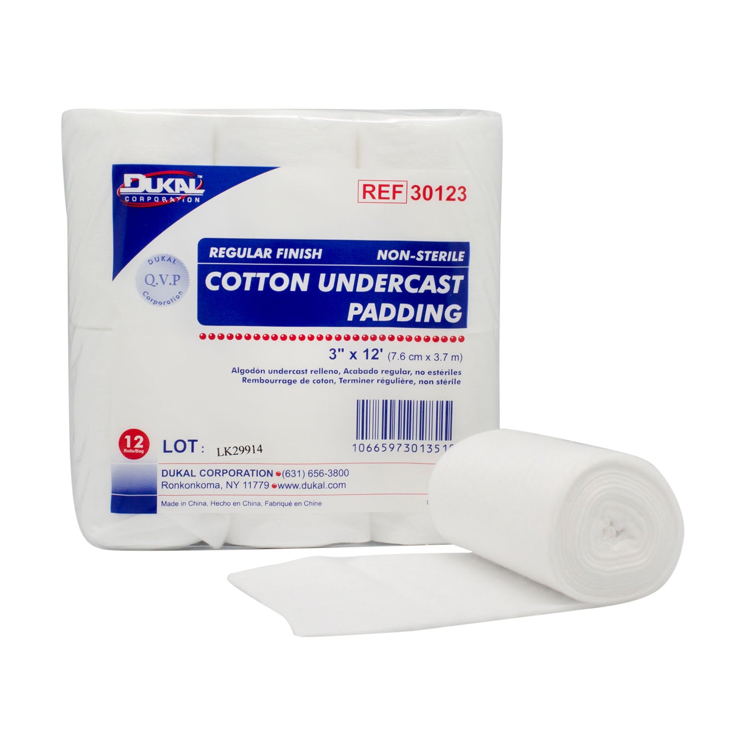 DUKAL UNDERCAST PADDING "Cotton Undercast Padding, Regular Finish, 3\" x 12ft, 12 rl/bg, 6 bg/cs"