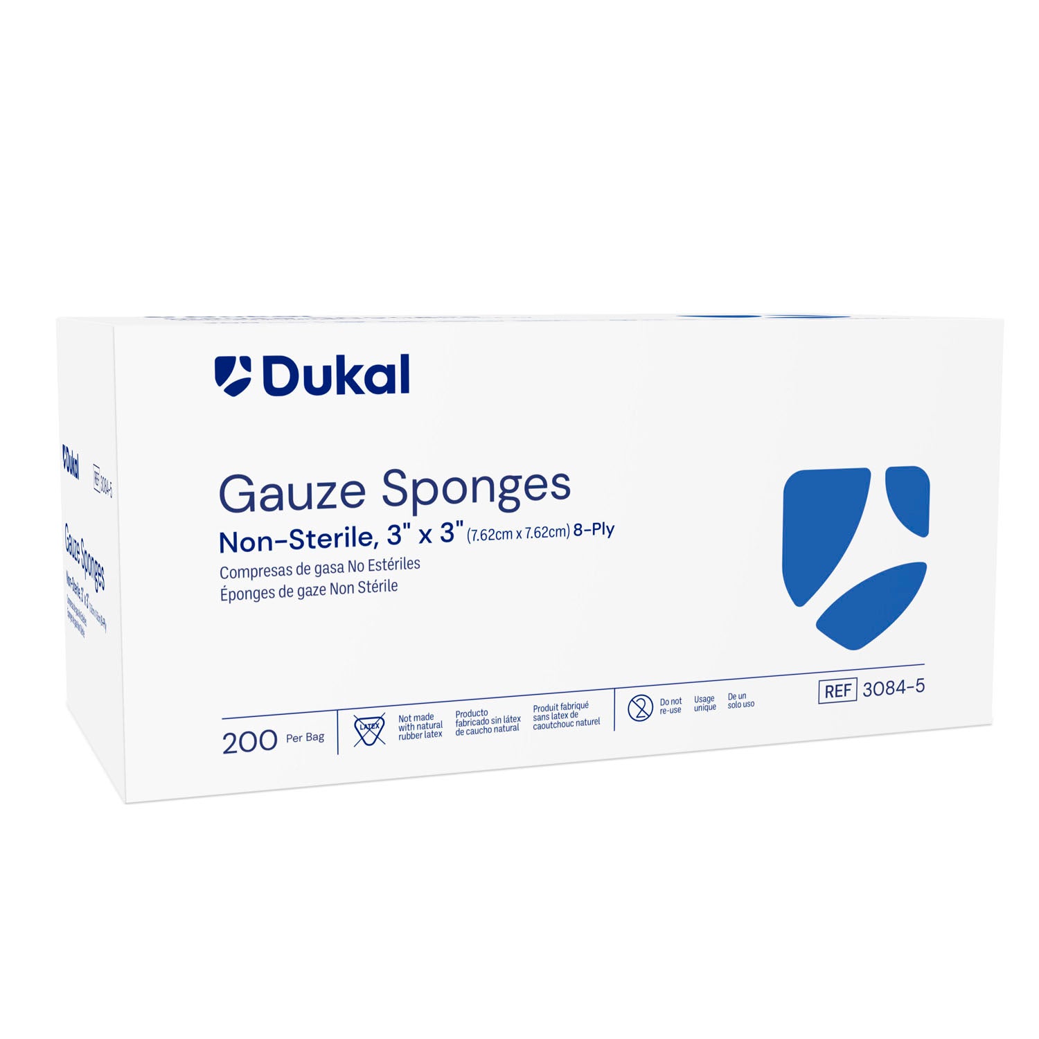 DUKAL WOVEN COTTON GAUZE SPONGES "Gauze Sponge, 3\" x 3\", Non-Sterile, 8-Ply, 200/bg, 20 bg/cs"