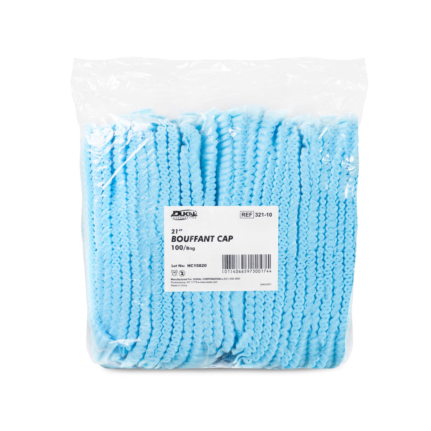 DUKAL BOUFFANT CAPS "Bouffant Cap, 21\", Accordian, Green, Non-Sterile, 100/bg, 10 bg/cs (84 cs/plt) "