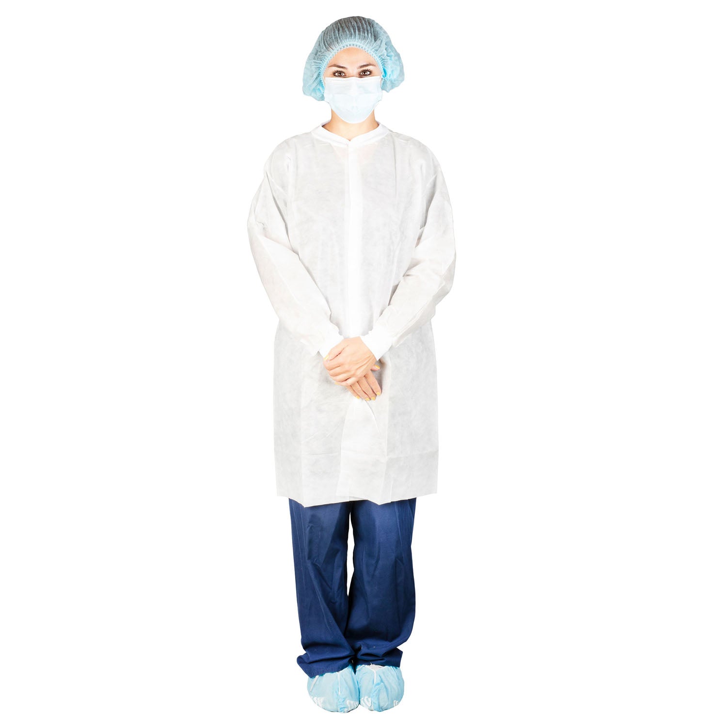 DUKAL FLUID RESISTANT S Lab Coat, Large, Full Length, Anti-Static, No Pockets, White, 35gm SMS, 10/bg, 5 bg/cs