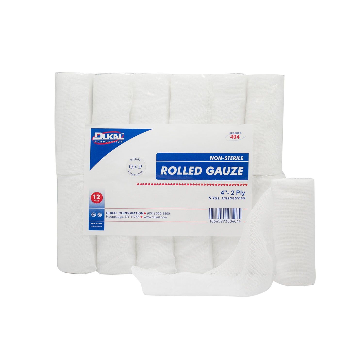 DUKAL ROLLED GAUZE "Rolled Gauze, 4\" x 5 yd, Non-Sterile, 2-Ply, 12 rl/bg, 8 bg/cs"