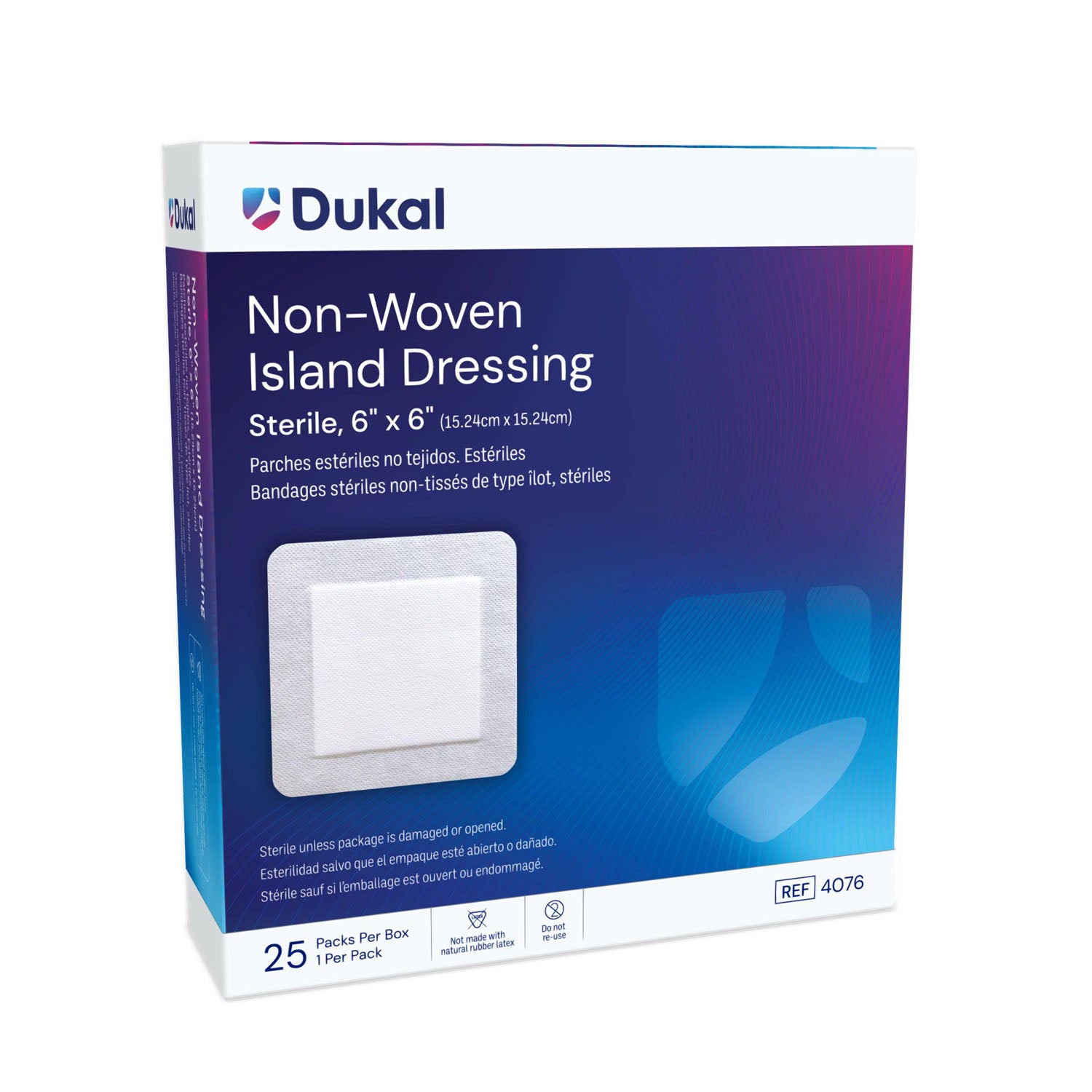 DUKAL NON-WOVEN ISLAND DRESSING "Island Dressing, 6\" x 6\", Non-Woven, Adhesive Backing, Sterile, 25/bx, 4 bx/cs "