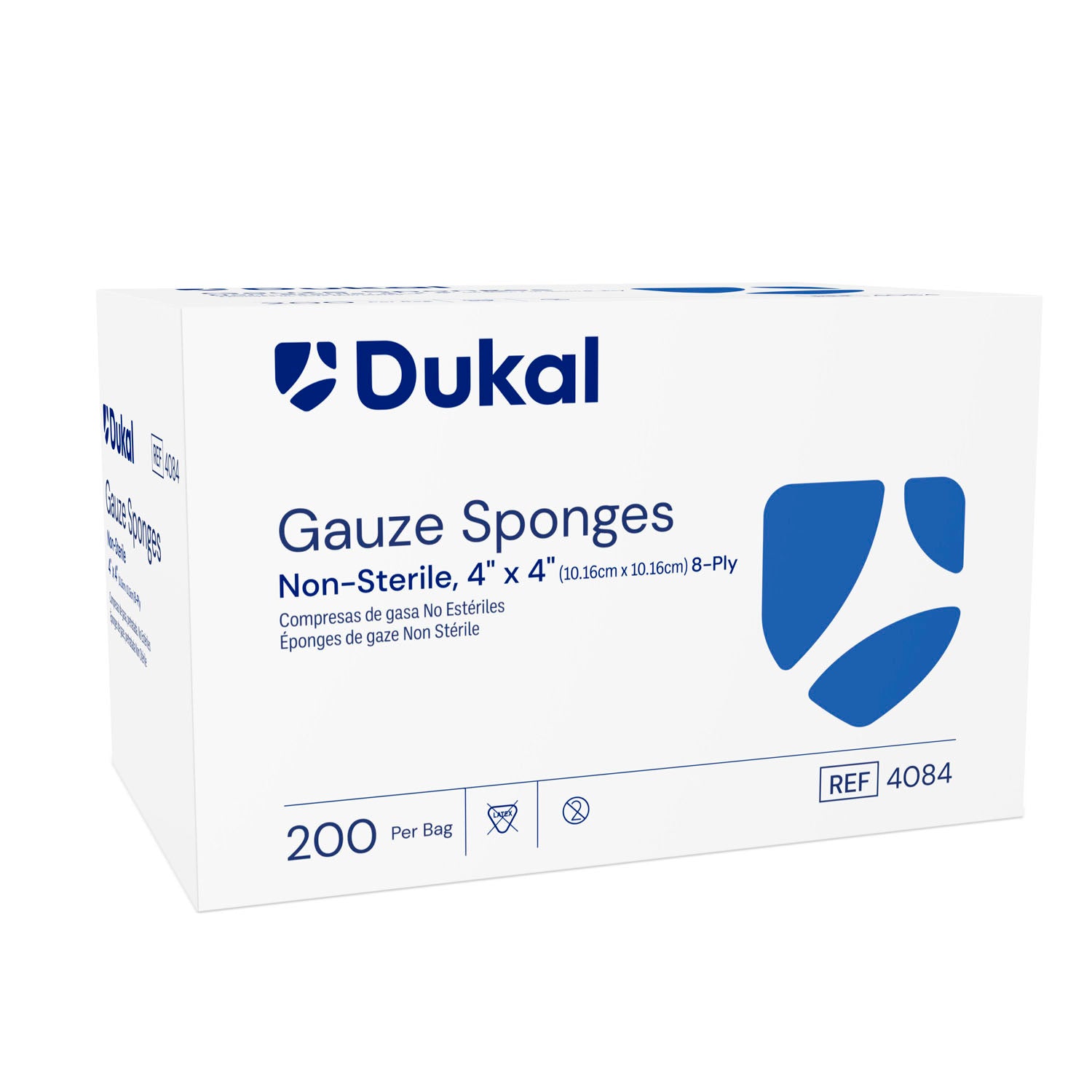 DUKAL WOVEN COTTON GAUZE SPONGES "Gauze Sponge, 4\" x 4\", Non-Sterile, 8-Ply, 200/bg, 20 bg/cs (42 cs/plt)"