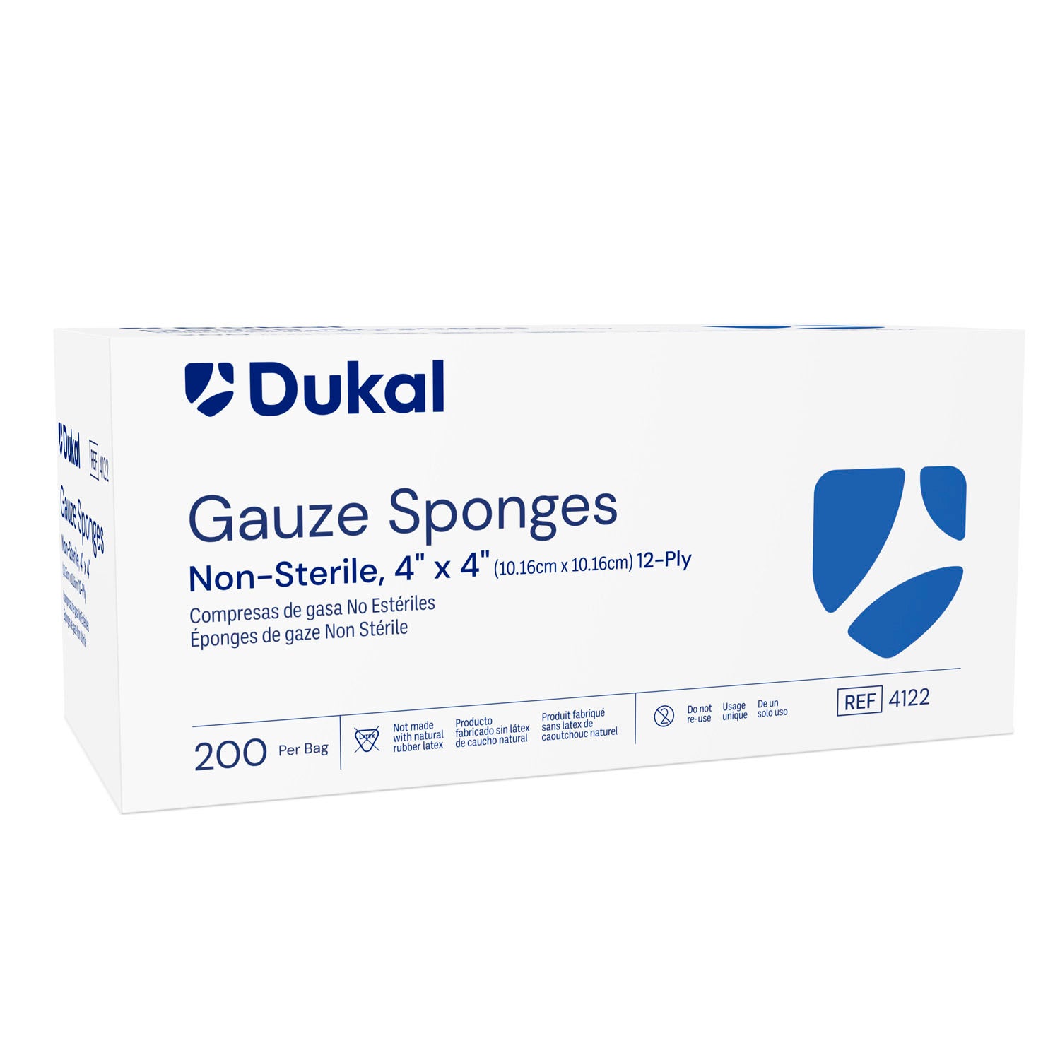 DUKAL WOVEN COTTON GAUZE SPONGES "Gauze Sponge, 4\" x 4\", Non-Sterile, 12-Ply, 200/bg, 10 bg/cs (50 cs/plt)"