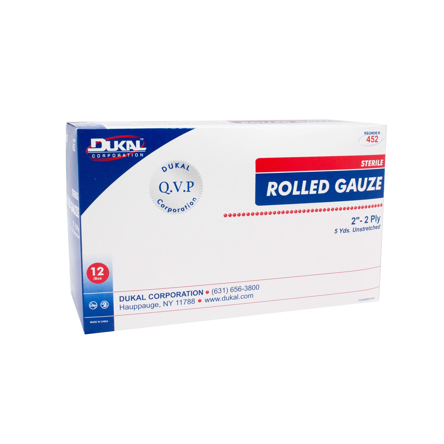 DUKAL ROLLED GAUZE "Rolled Gauze, 2\" x 5 yd, Sterile, 2-Ply, 1/pouch, 12 pouch/bg, 8 bg/cs"