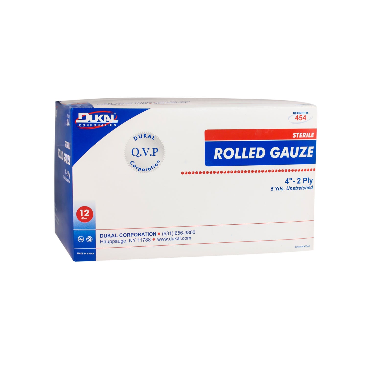 DUKAL ROLLED GAUZE "Rolled Gauze, 4\" x 5 yd, Sterile, 2-Ply, 1/pouch, 12/bg, 8 bg/cs"